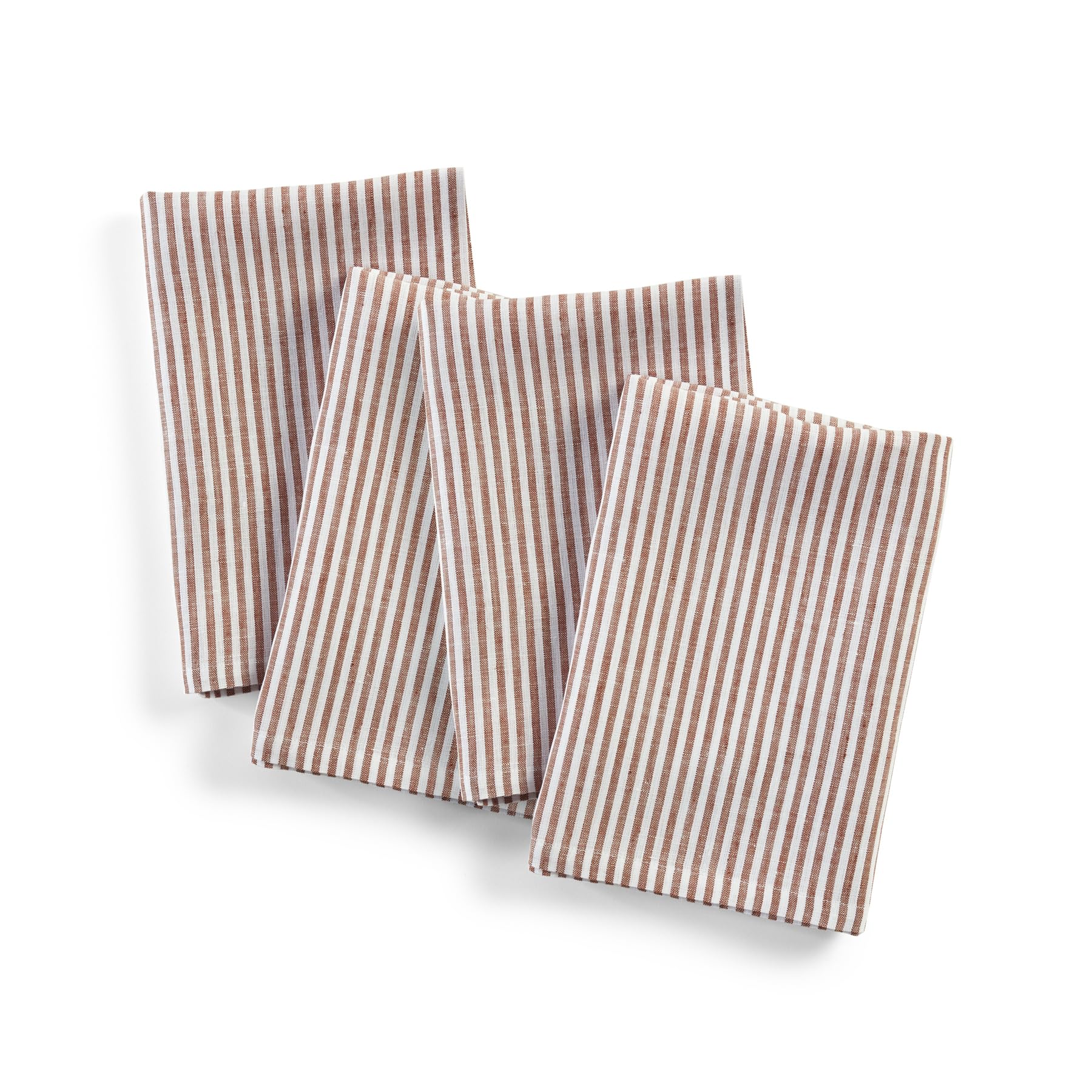 Solino Home Stripe Linen Dinner Napkins 20 X 20 Inch - 100% Pure Linen Cinnamon And White Cloth Napkins Set Of 4 For Spring - Na