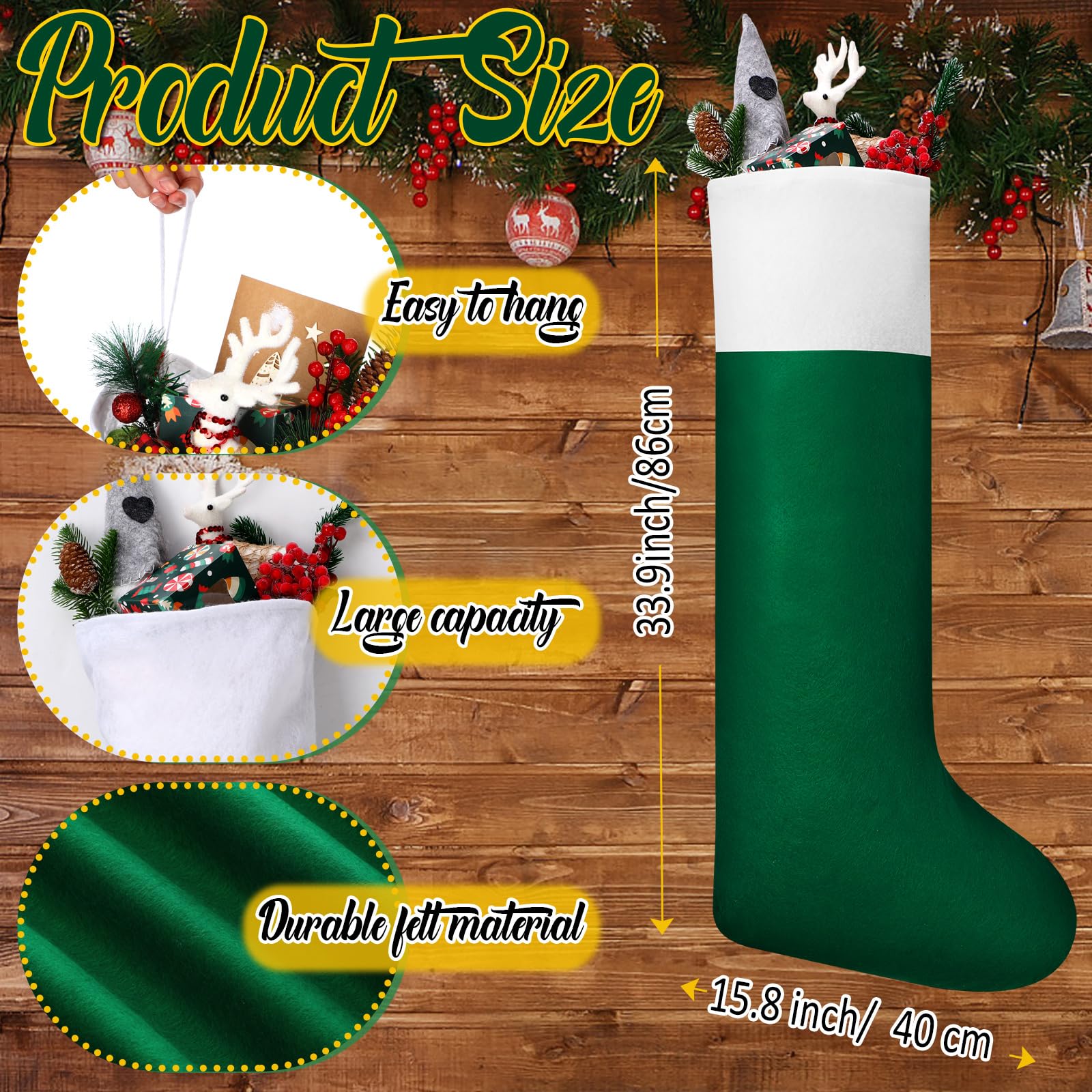 Ceenna 12 Pcs Giant Christmas Stocking Jumbo Christmas Tree Hanging Stockings Bulk 34 Inch Tall Oversized Large Xmas Fillable St