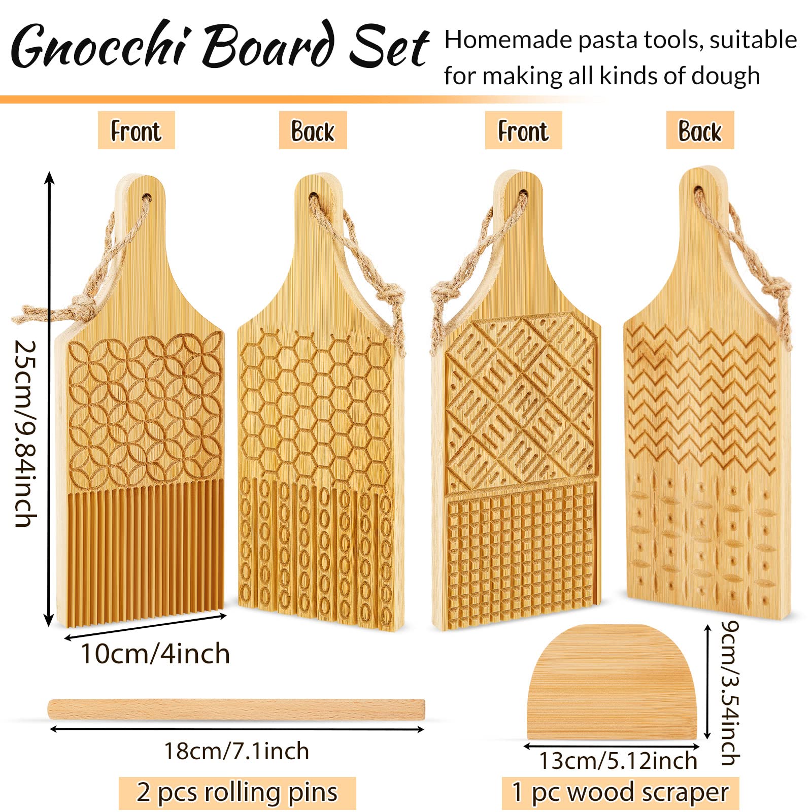 6 Pcs Gnocchi Board Wood Pasta Board Potato Ricer Pasta Making Tools Ricer For Mashed Potatoes With 3 Interchangeable Discs Past
