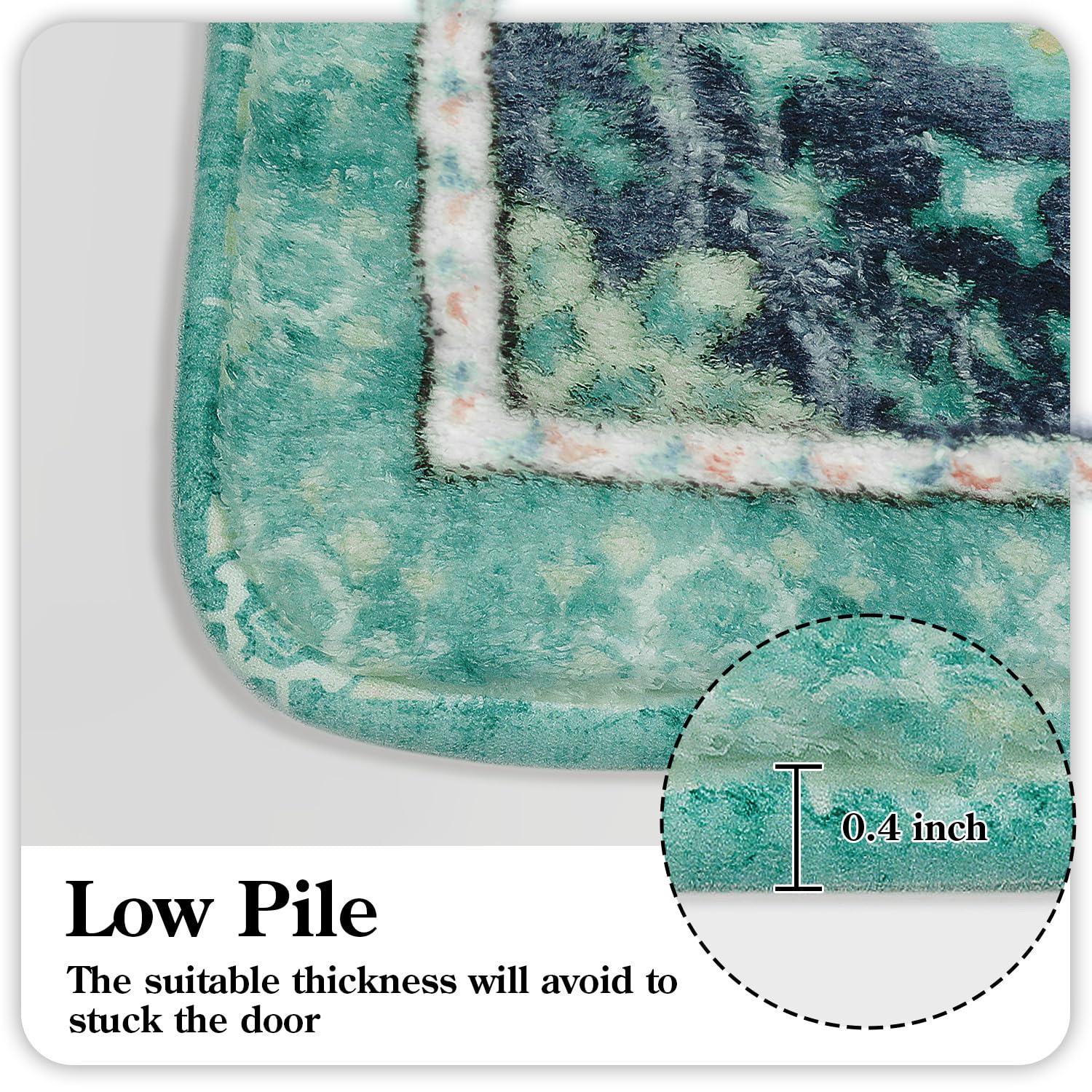 Uphome Boho Vintage Bathroom Rug Green Non-Slip Soft Bath Rug Machine Washable Oriental Bathroom Mat Traditional Farmhouse Flora