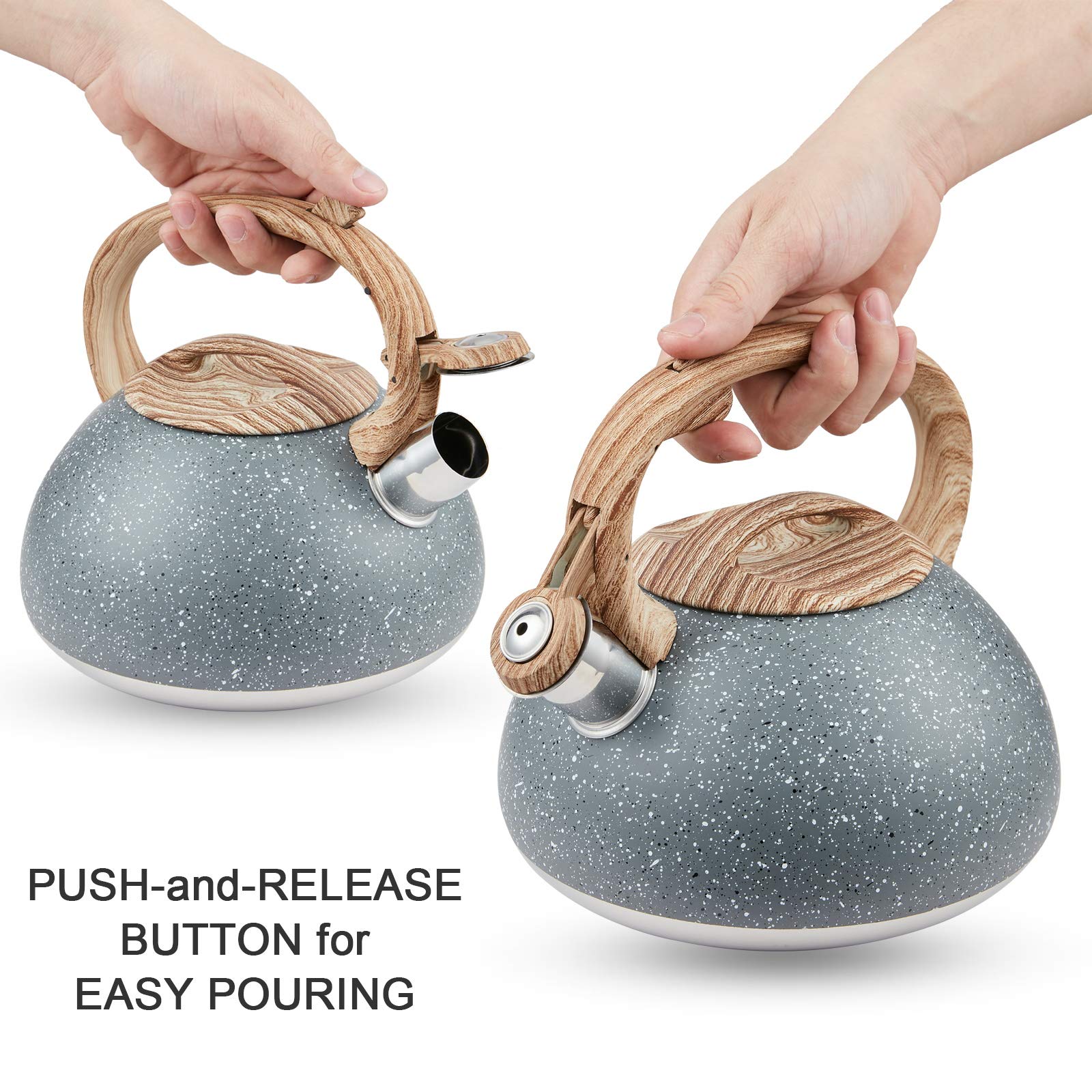 S-P Whistling Tea Kettle Stainless Steel Teapot,Teakettle For Stovetop Induction Stove Top,Fast Boiling Heat Water Tea Pot 2.2 Q