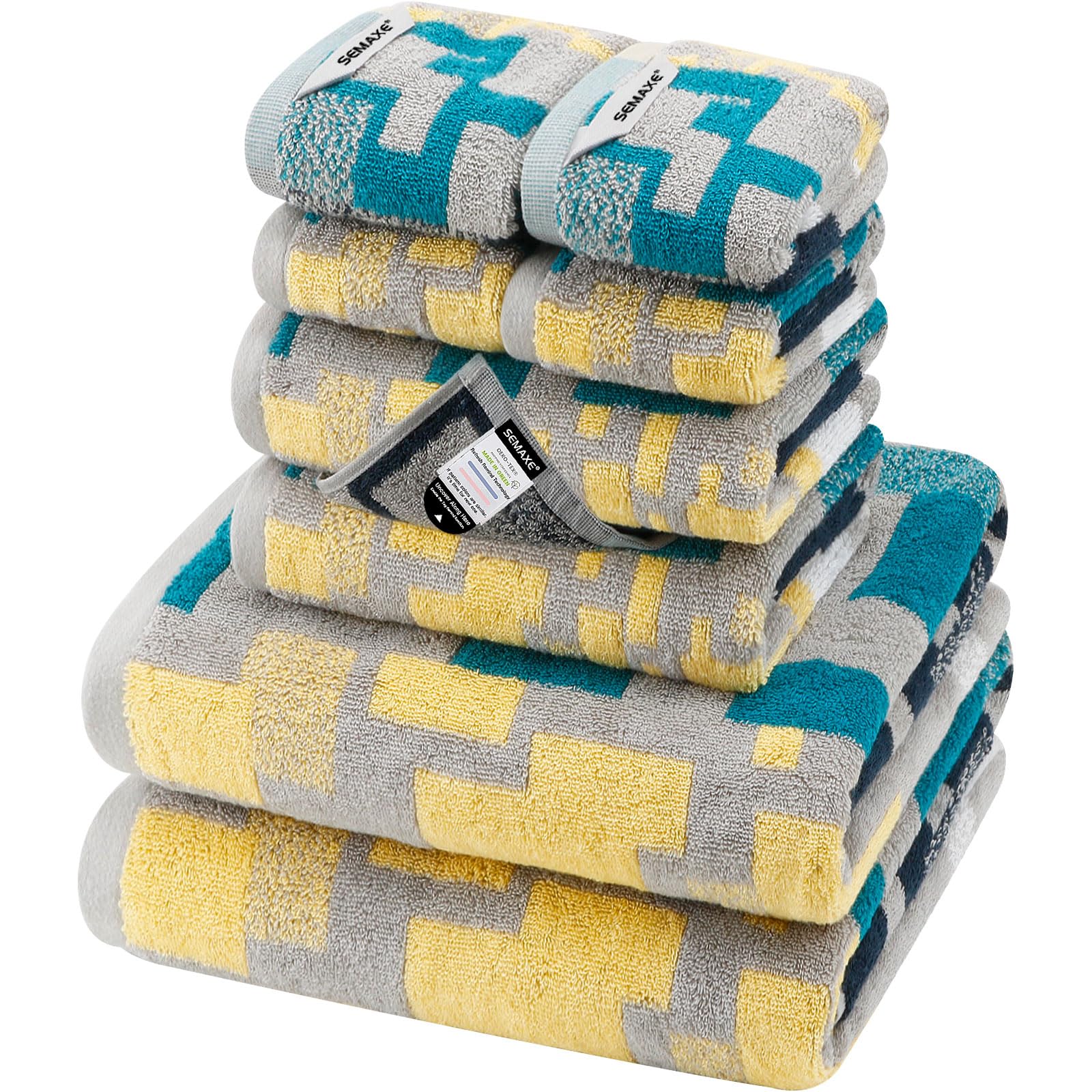 Semaxe Bath Towel Set Of 8 Include 2 Bath Towels 2 Hand Towels 4 Washcloths, 100% Cotton Bathroom Towels With Hanging Loops And