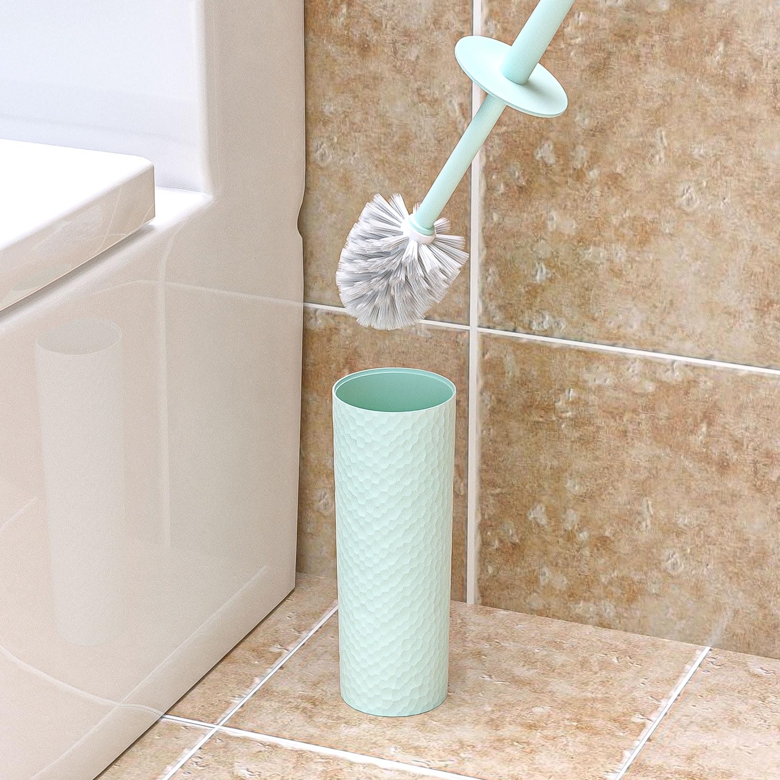 Topsky Toilet Brush,2 Pack Compact Toilet Brush & Holder Set,Plastic Round Barrel Loo Brush With 2 Replacement Toilet Brush Head