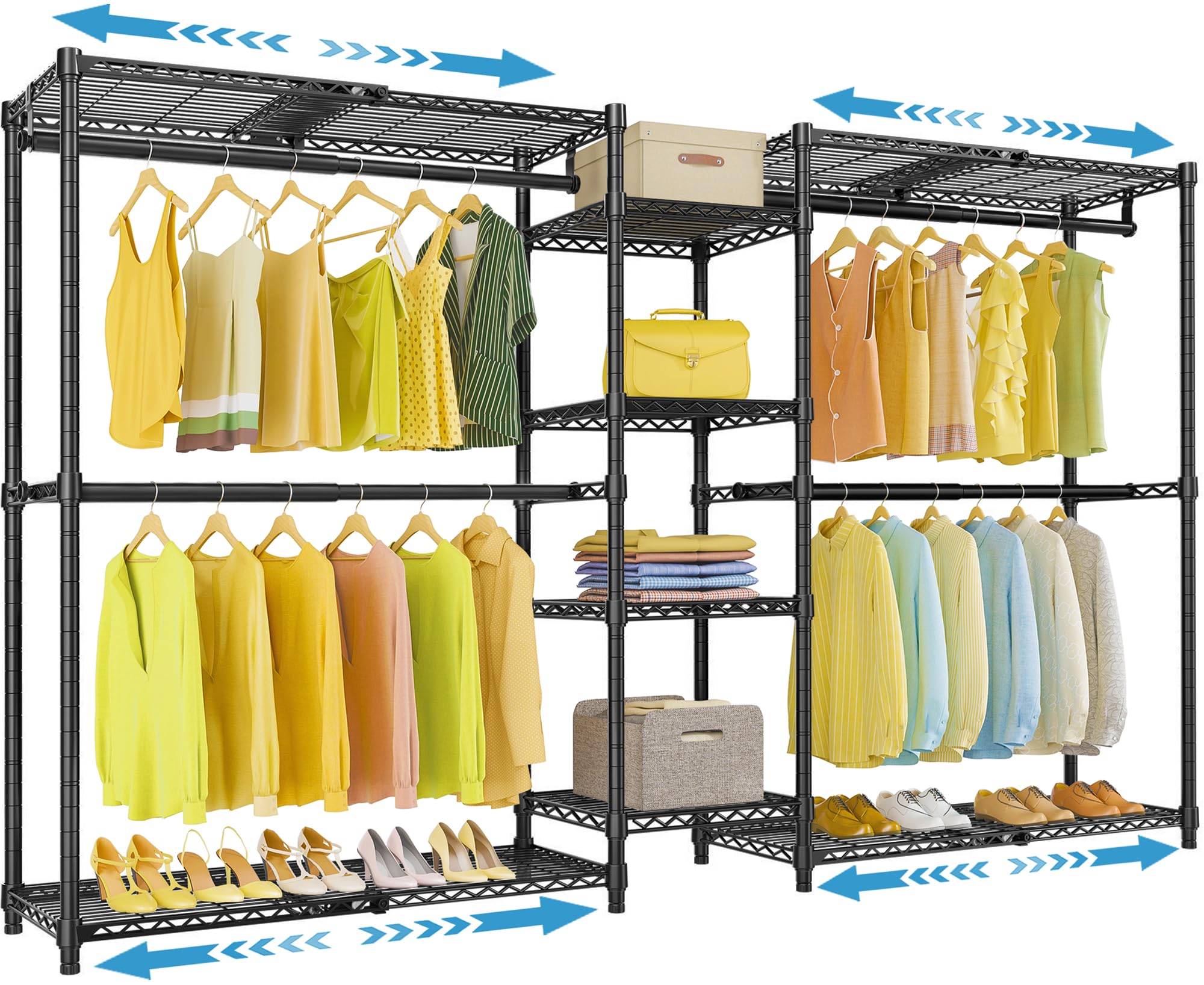 Vipek X3 Expandable Heavy Duty Clothes Rack Adjustable From 5'2 To 8' With Flexible Shelves And Hanger Rods, Large Freestandin
