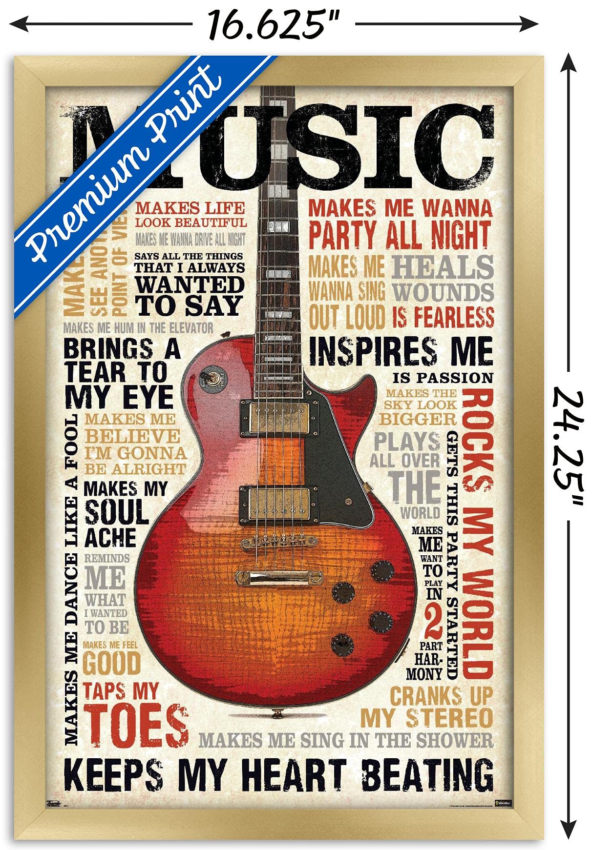 Trends International Music Inspires Me Wall Poster, 14.725'' X 22.375'', Gold Framed Version