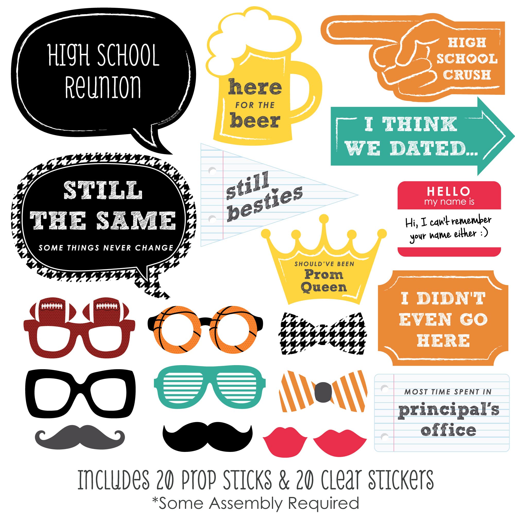 Big Dot Of Happiness Class Reunion - Photo Booth Props Kit - 20 Count