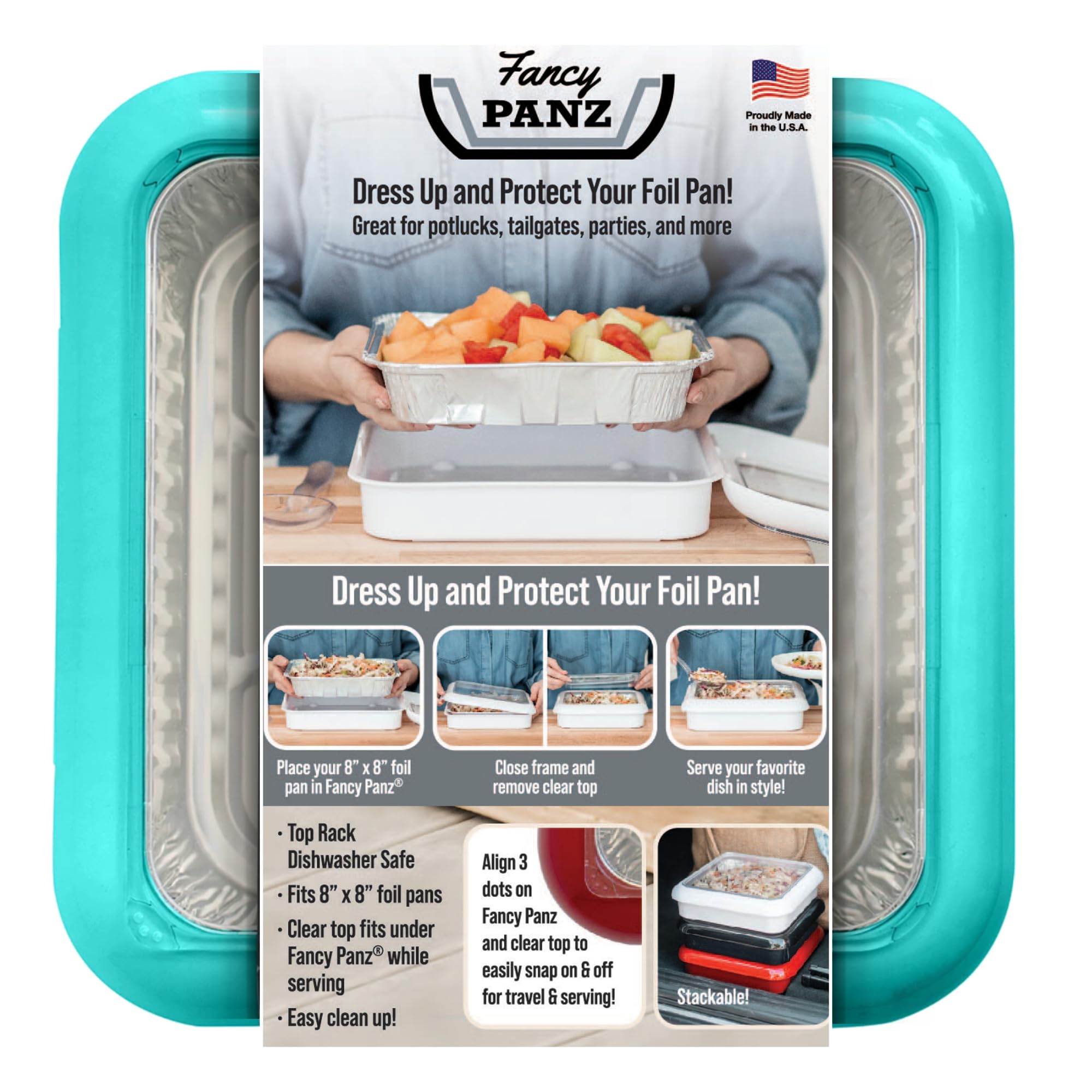 Fancy Panz 8x8, Dress Up & Protect Your Foil Pan! Foil Pan & Serving Spoon Included. Hot or Cold Food. Two ways to serve from, S