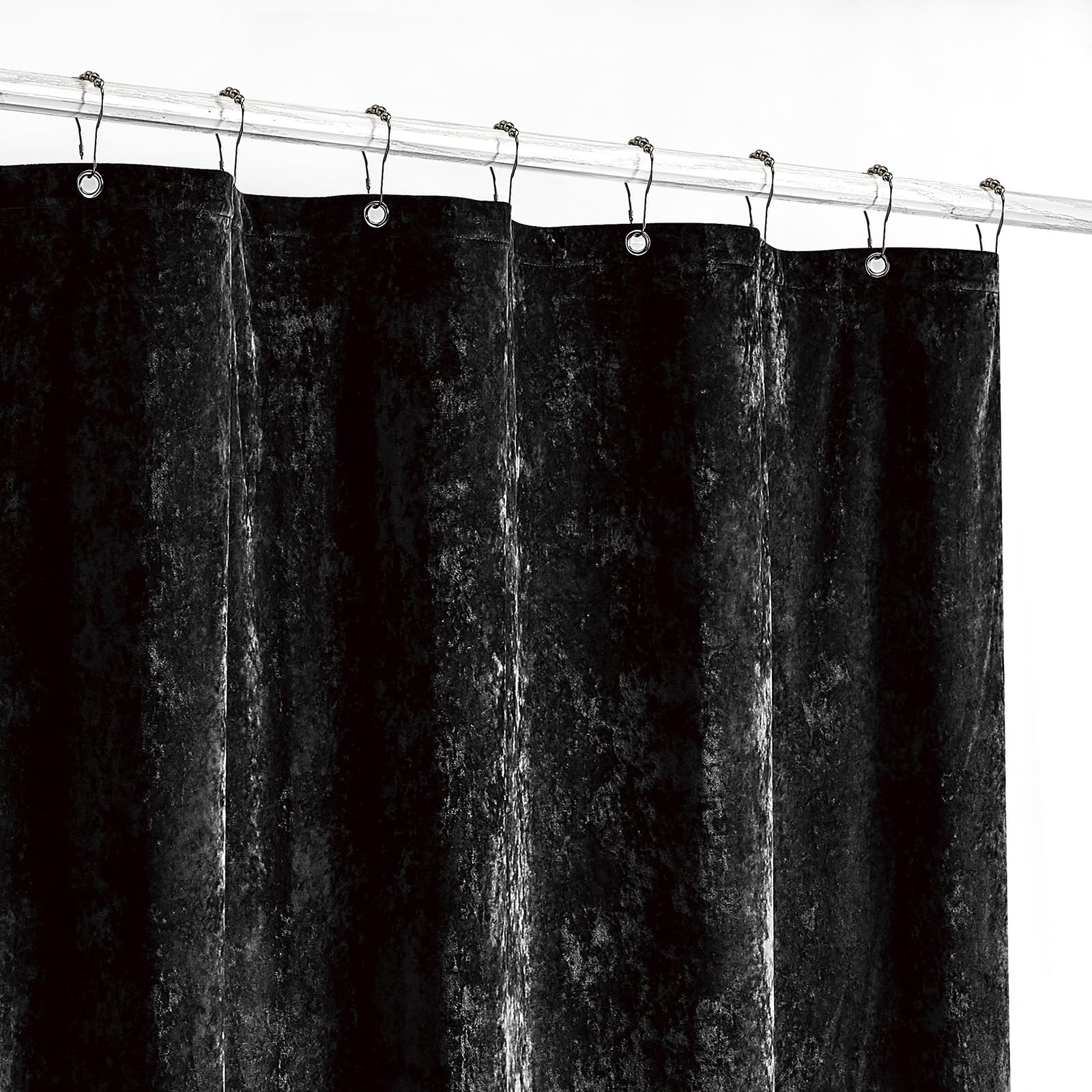 Fredsure Distressed Velvet Shower Curtain Set, 13 Pieces Black Including 1 Piece 72''X72'' Shower Curtain And 12 Pieces Silver H