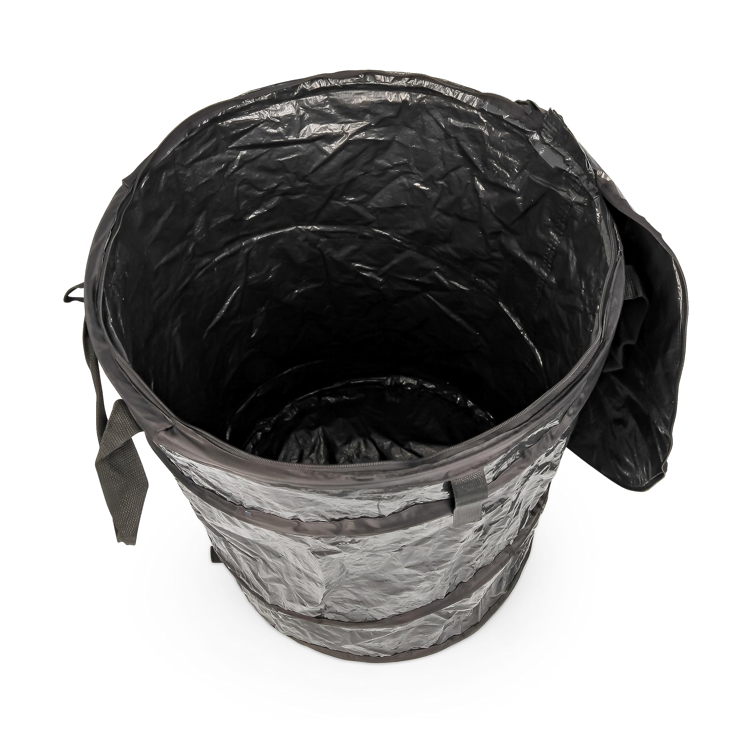 Camco Pop-Up Utility Container | Features Heavy Duty Liner & Zipper Close Lid | Holds 30-Gallon Kitchen-Size Trash Bags | Stands