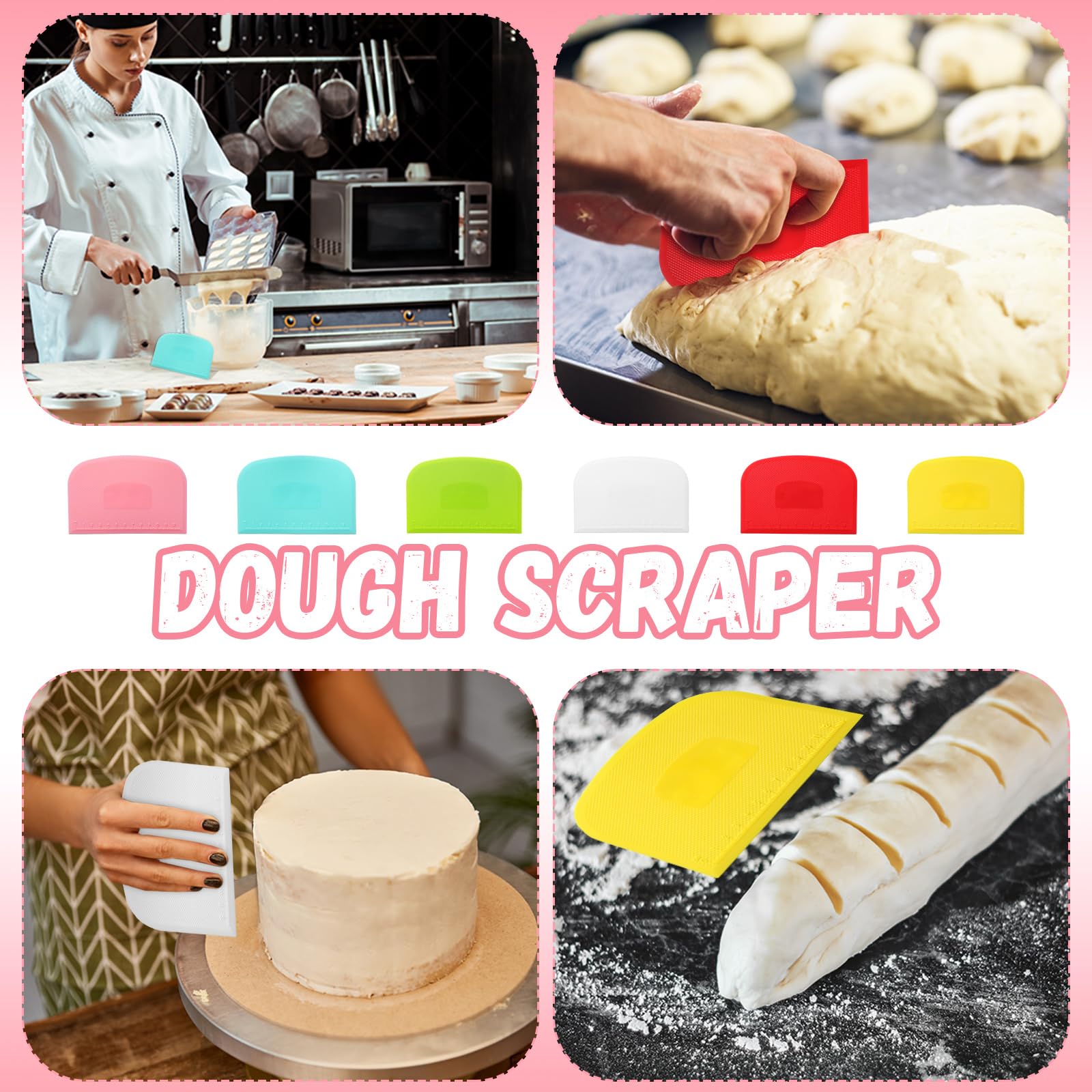 Uiifan 24 Pcs Plastic Bench Scraper With Scale Flexible Dough Scraper Multipurpose Bowl Scraper Cake Dough Cutter Pizza Dough Sp