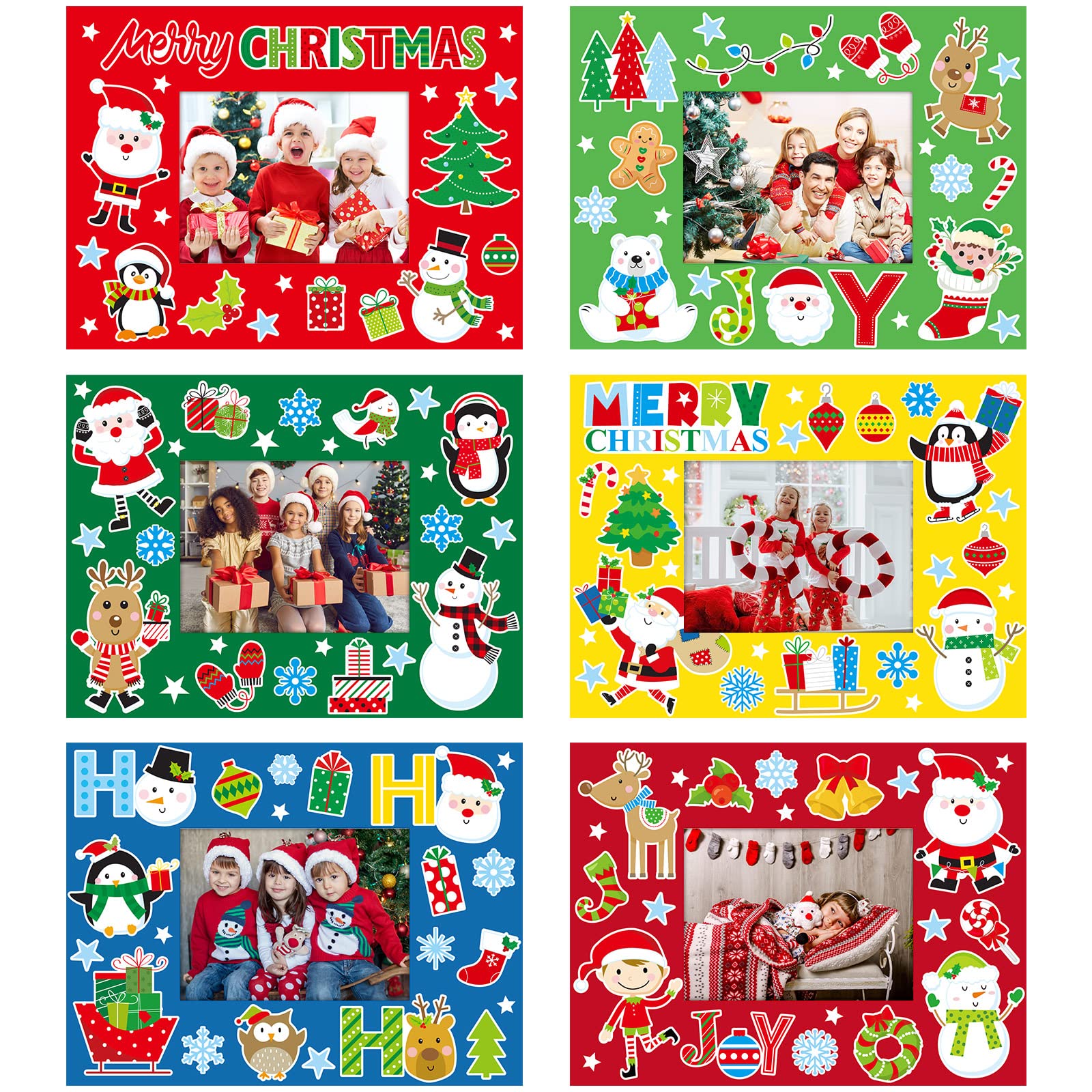 Capoda 24 Packs Christmas Photo Frame Xmas Craft DIY Picture Frame Ornaments with Stickers Christmas Photo Frame Cards Game DIY 