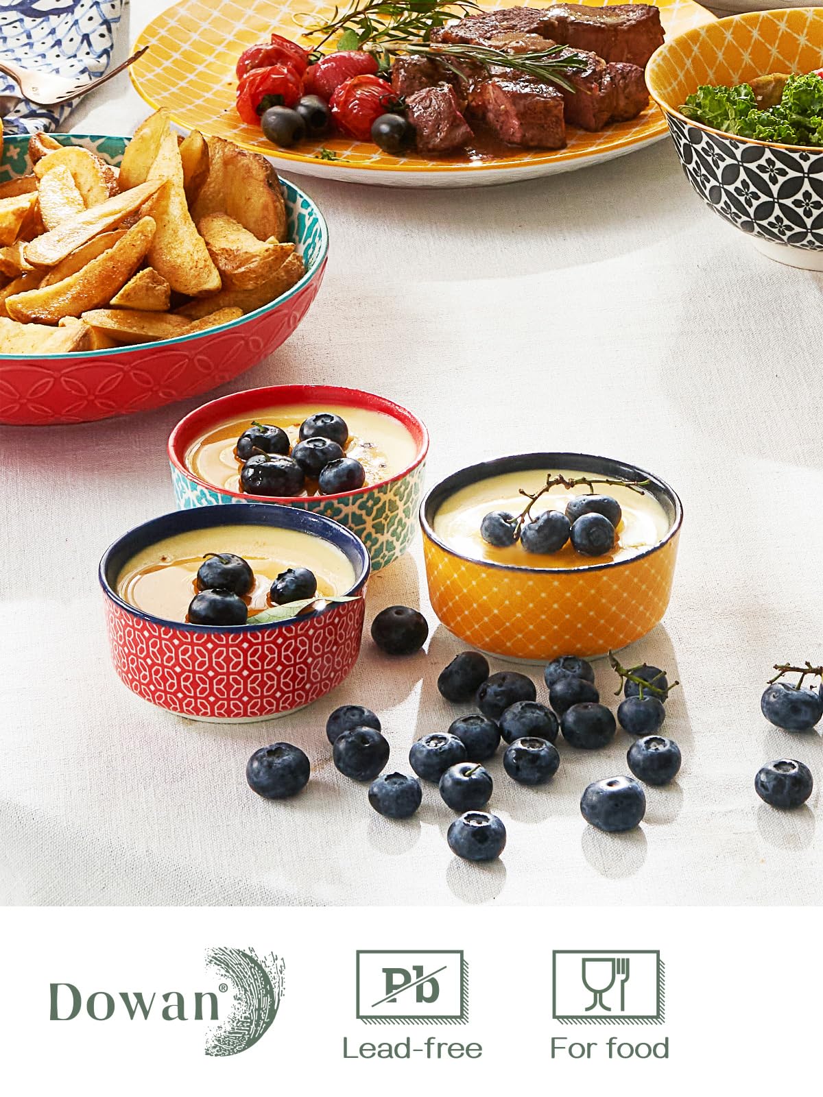 Dowan Dipping Bowls With Lids, Ceramic Condiment Sauce Cups, 4.7 Oz Dipping Sauce Bowls/Dishes For Charcuterie, Condiment, Tomat