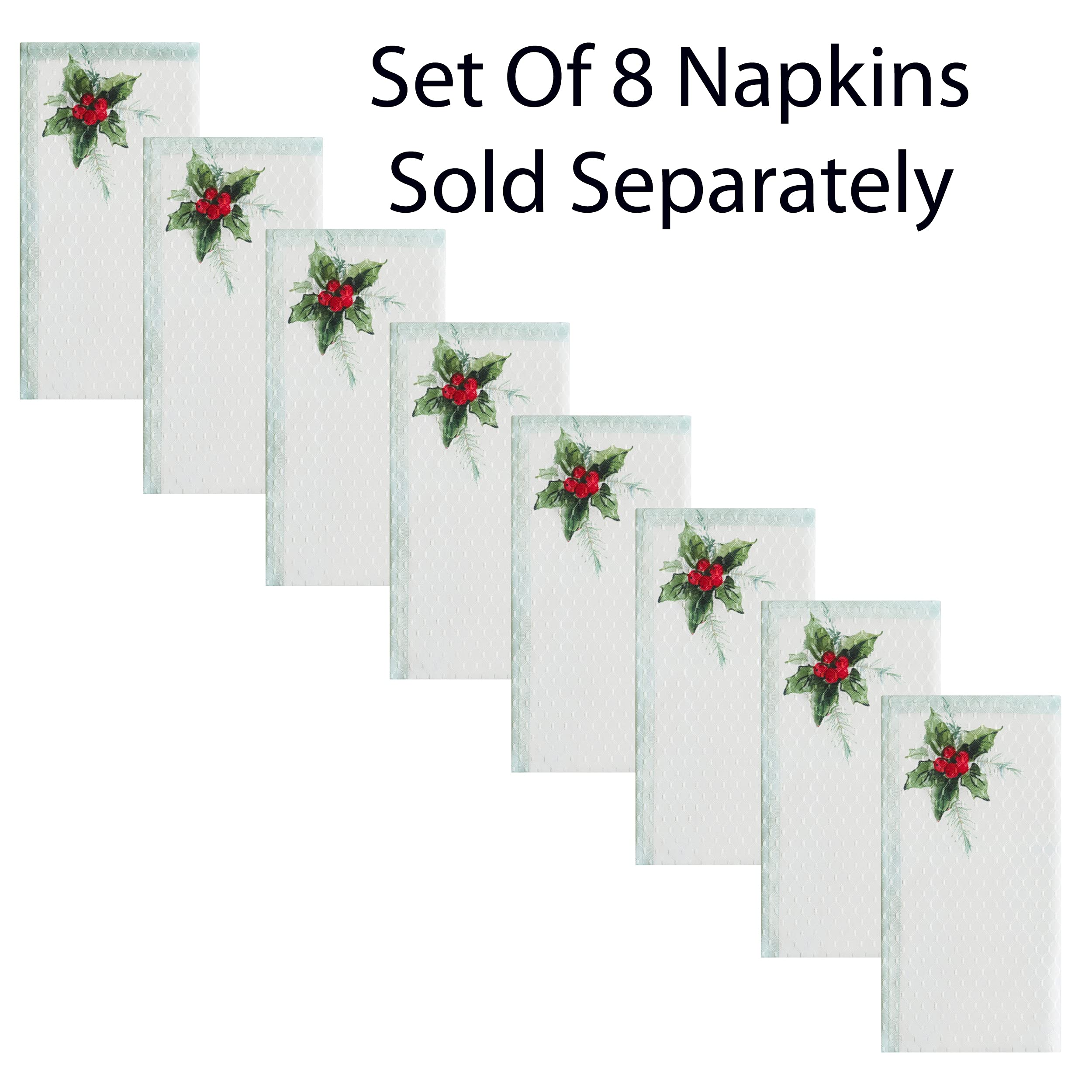 Lintex Holly Bough Stonewashed Border Traditional Christmas Tablecloth, Poinsettia And Holly Sprig, Sage Bordered Xmas Holiday E