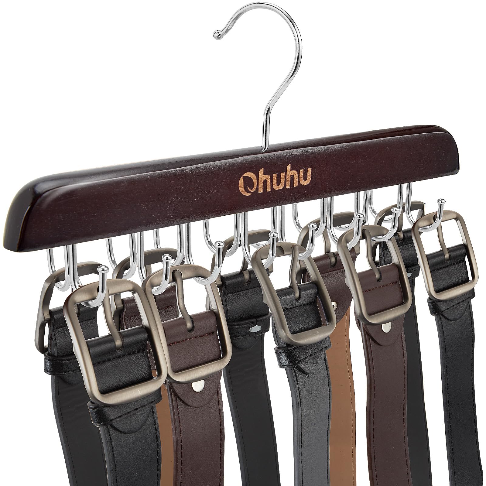 Belt Hanger Organizer For Closet: Ohuhu 16 Hooks Max 48 Belts Tie Rack Wooden Belt Holder For Storage 360 Degree Rotating Space