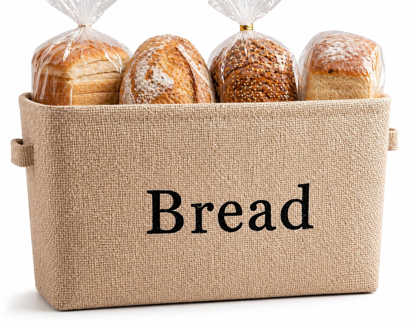 KINTNER DESIGNS Bread Storage Bin Burlap basket for keeping Bread, Rolls and other items for Kitchen Counter or Pantry