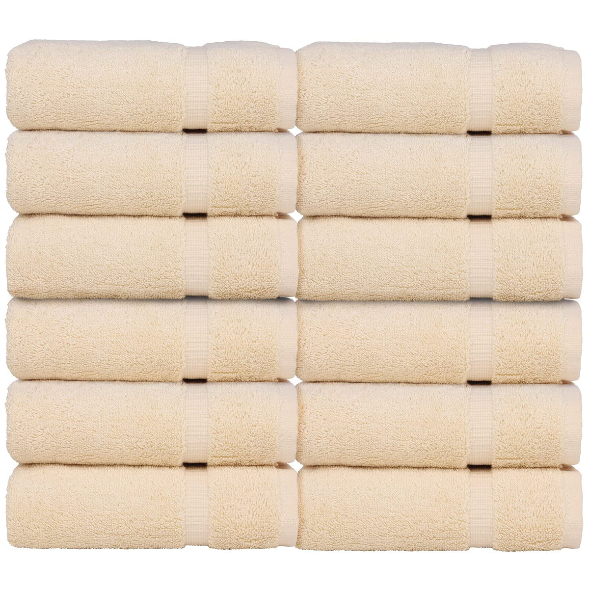 Luxury Hotel & Spa Towel 100% Genuine Turkish Cotton Wash Cloths - Beige - Dobby Border - Set Of 12