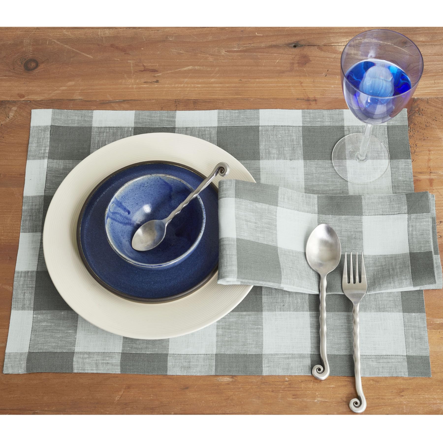 Solino Home Buffalo Check Linen Dinner Napkins 20 X 20 Inch - 100% Pure Linen Grey And White Plaid Cloth Napkins Set Of 4 For Sp
