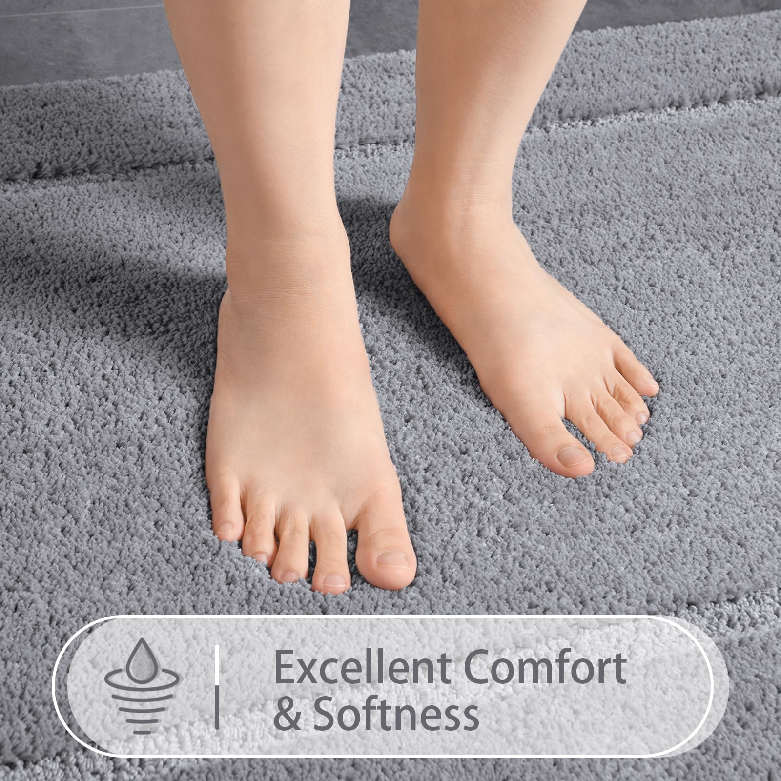 Lochas Bathroom Rug Set Light Grey, Soft Bath Rug Set 2 Piece Set, Toilet Mat U-Shaped 20X20 And 24X48 Bathroom Rugs, Quickly Dr