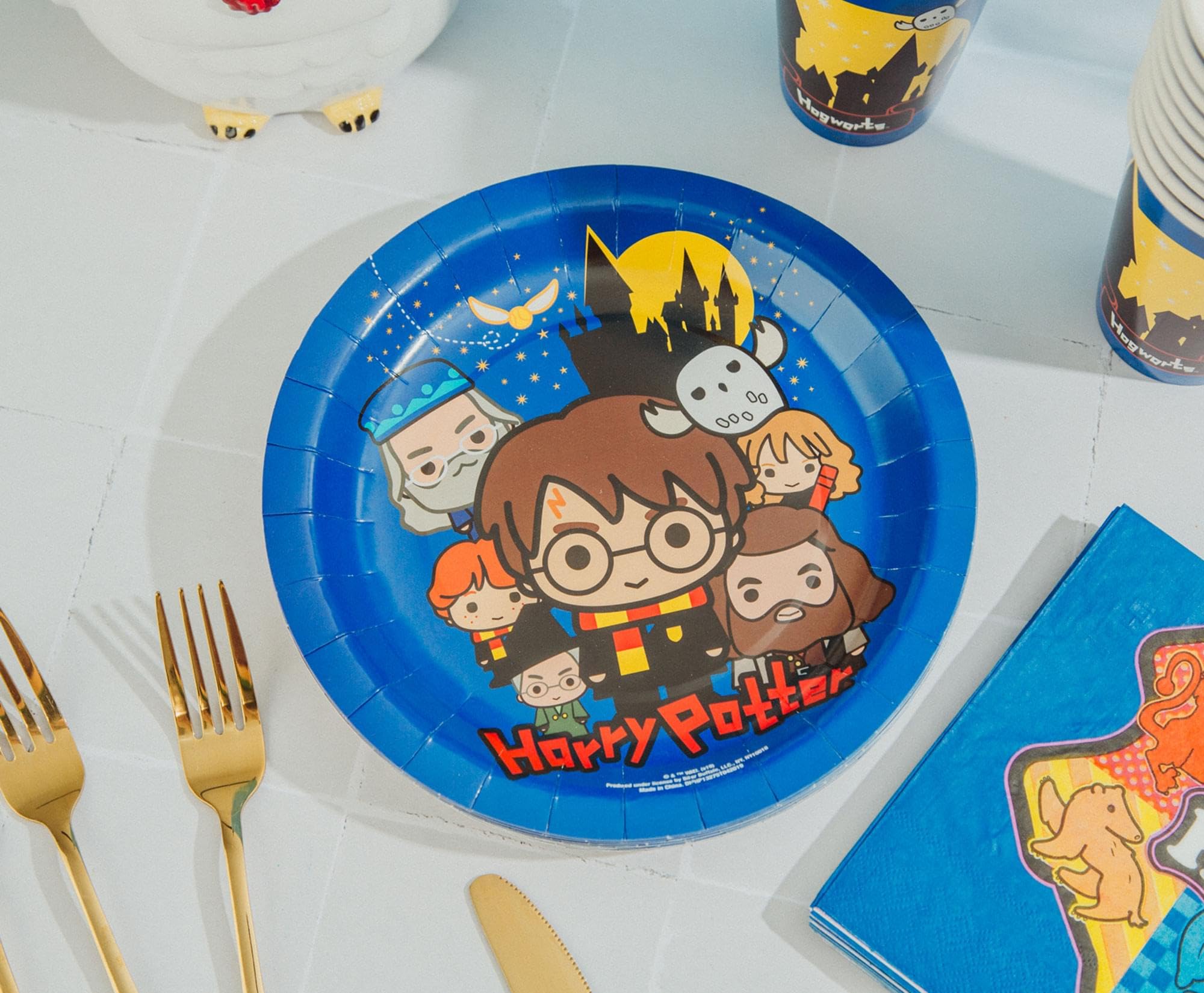 Silver Buffalo Harry Potter Animated Chibi Tableware, Paper Plates Cups Napkins Party Pack Set, 60 Piece