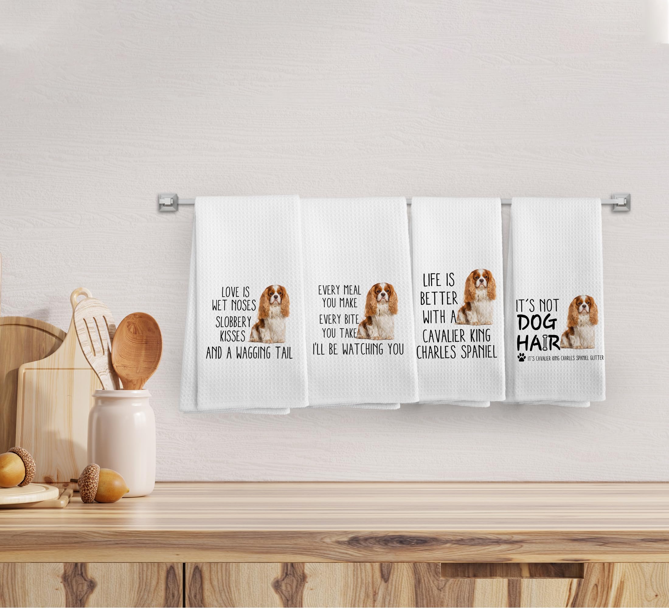 NOQL Cavalier King Charles Spaniel Dog Kitchen Towels and Dishcloths Set of 4, Cavalier King Charles Spaniel Gifts for Women, Do