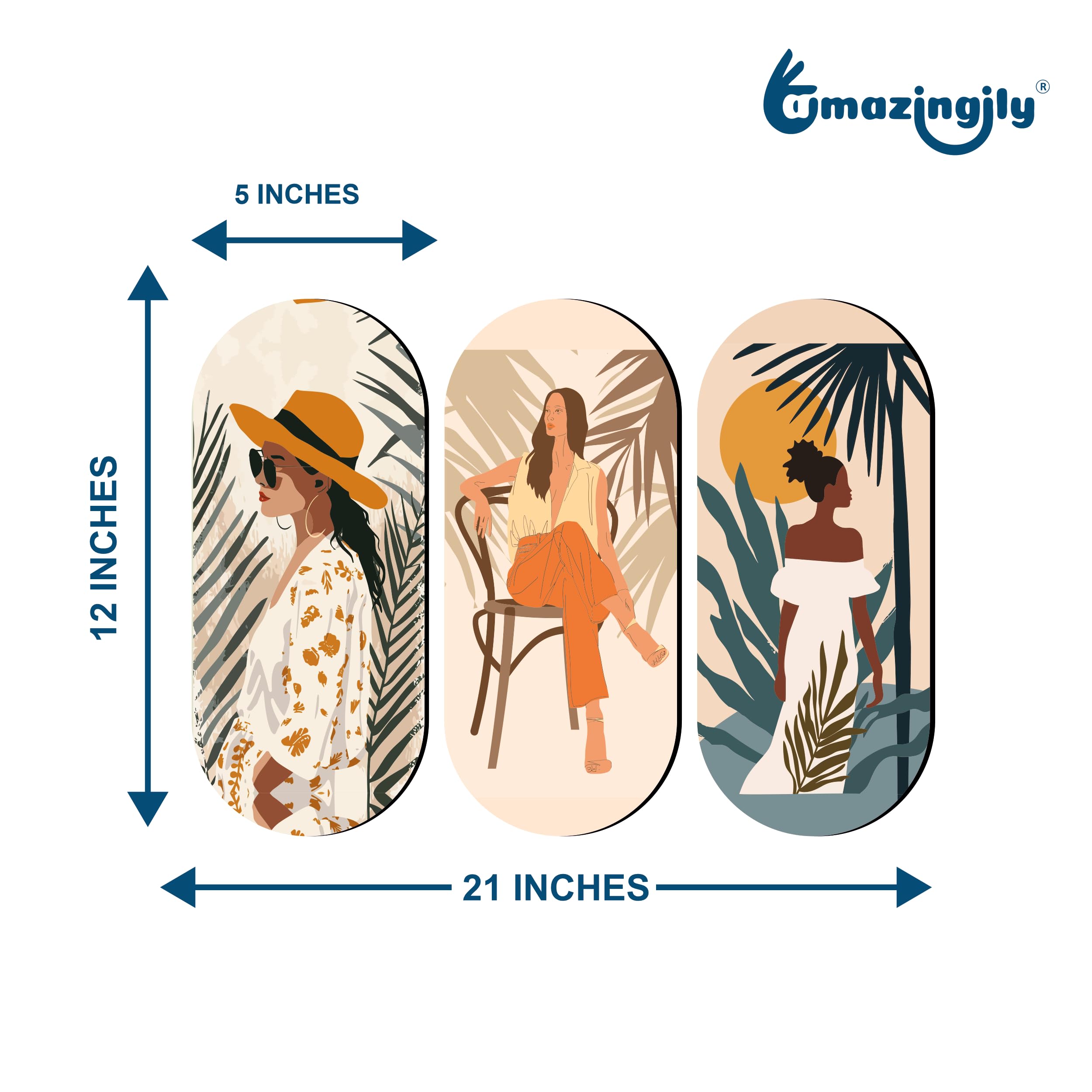 Amazingily Elegant Wall Decoration Art - Handcrafted Traditional Wooden Decor Piece (Set Of 3 | 11.5 * 5.5 Inches | Pattern-47)