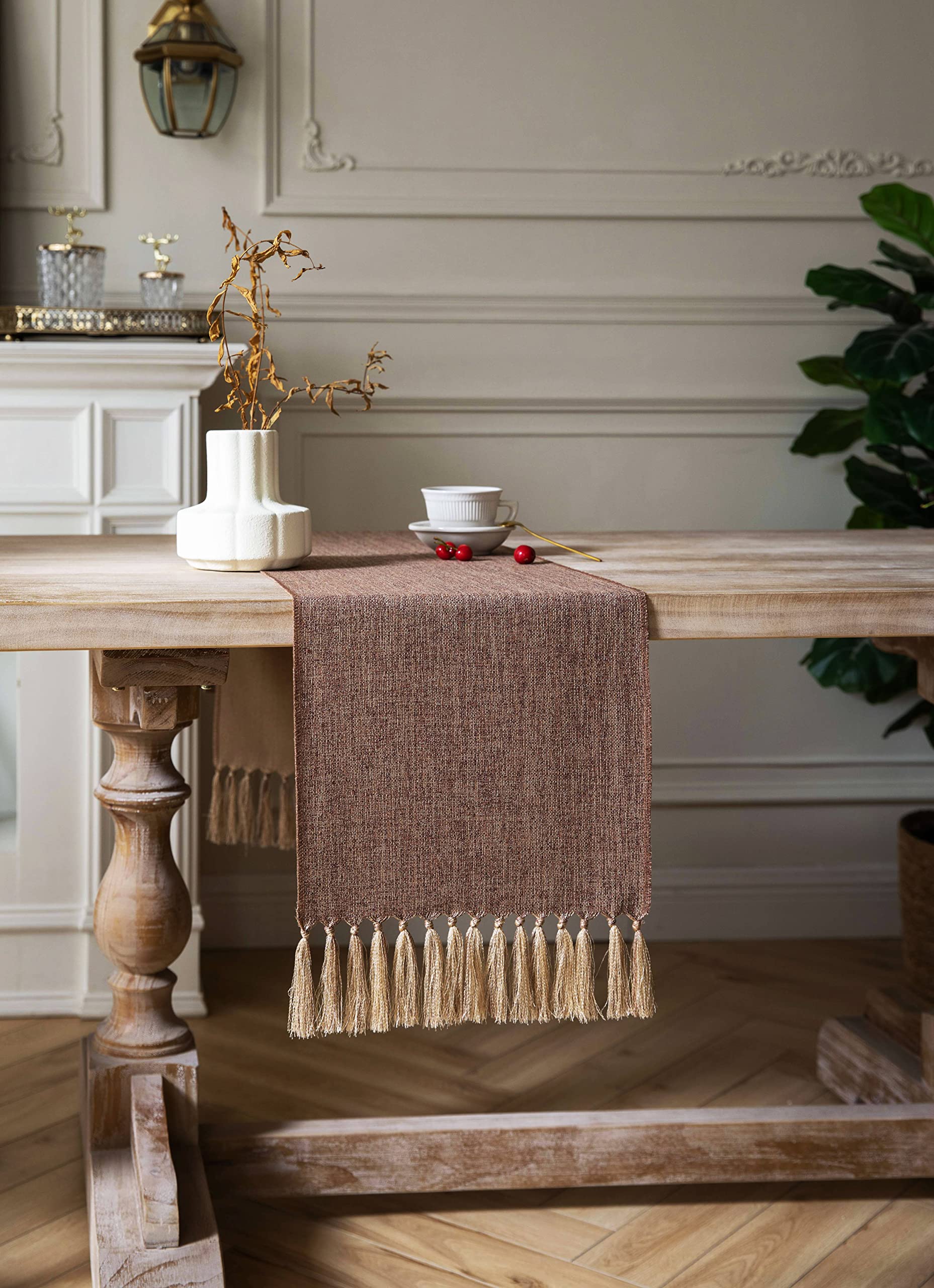 Zeemart Brown Table Runners 36 Inches Long, Burlap Linen Style Rustic Farmhouse Table Runner, Small Short Boho Coffee Table Runn