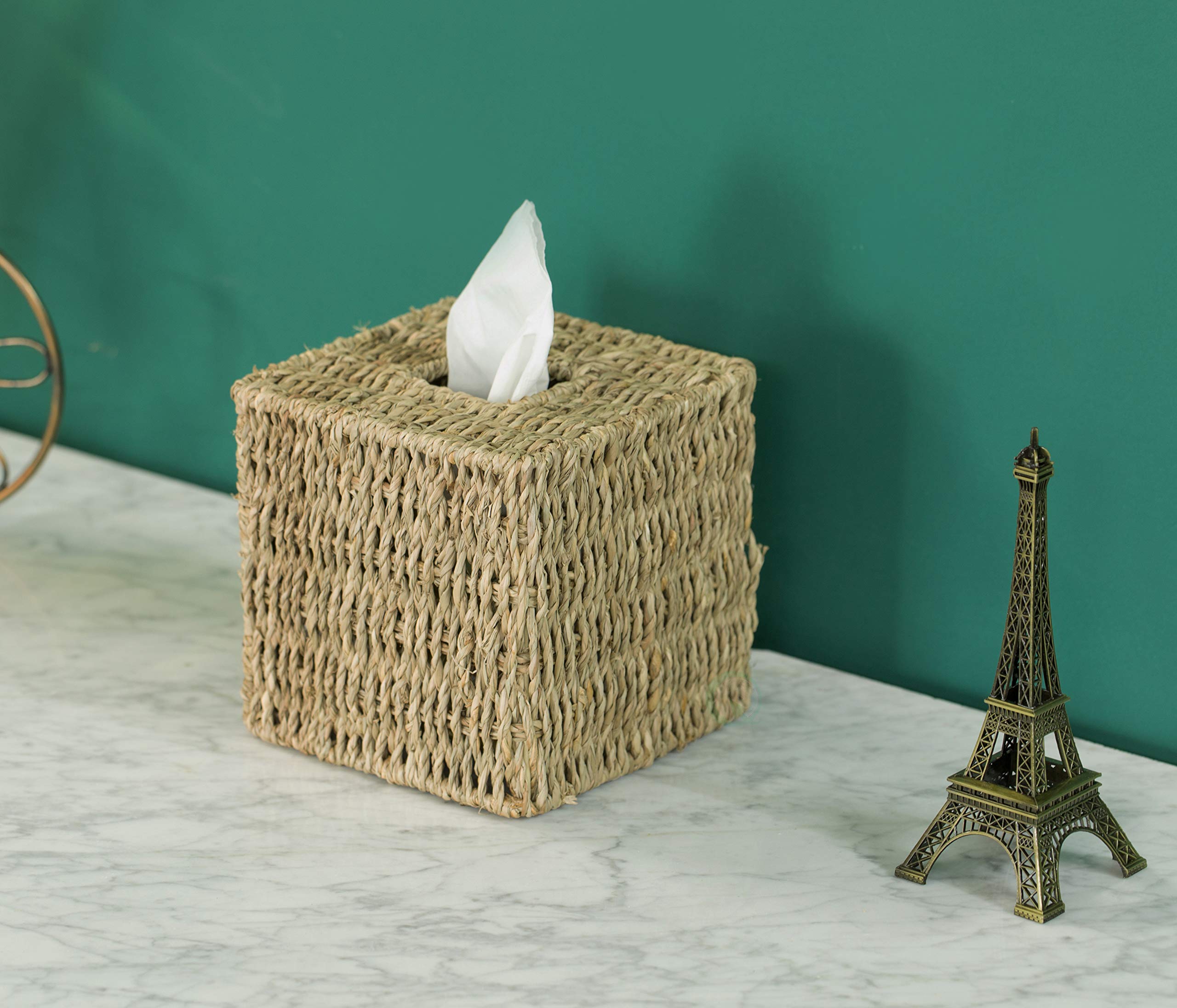 Vintiquewise Natural Woven Seagrass Wicker Square Tissue Box Cover Holder