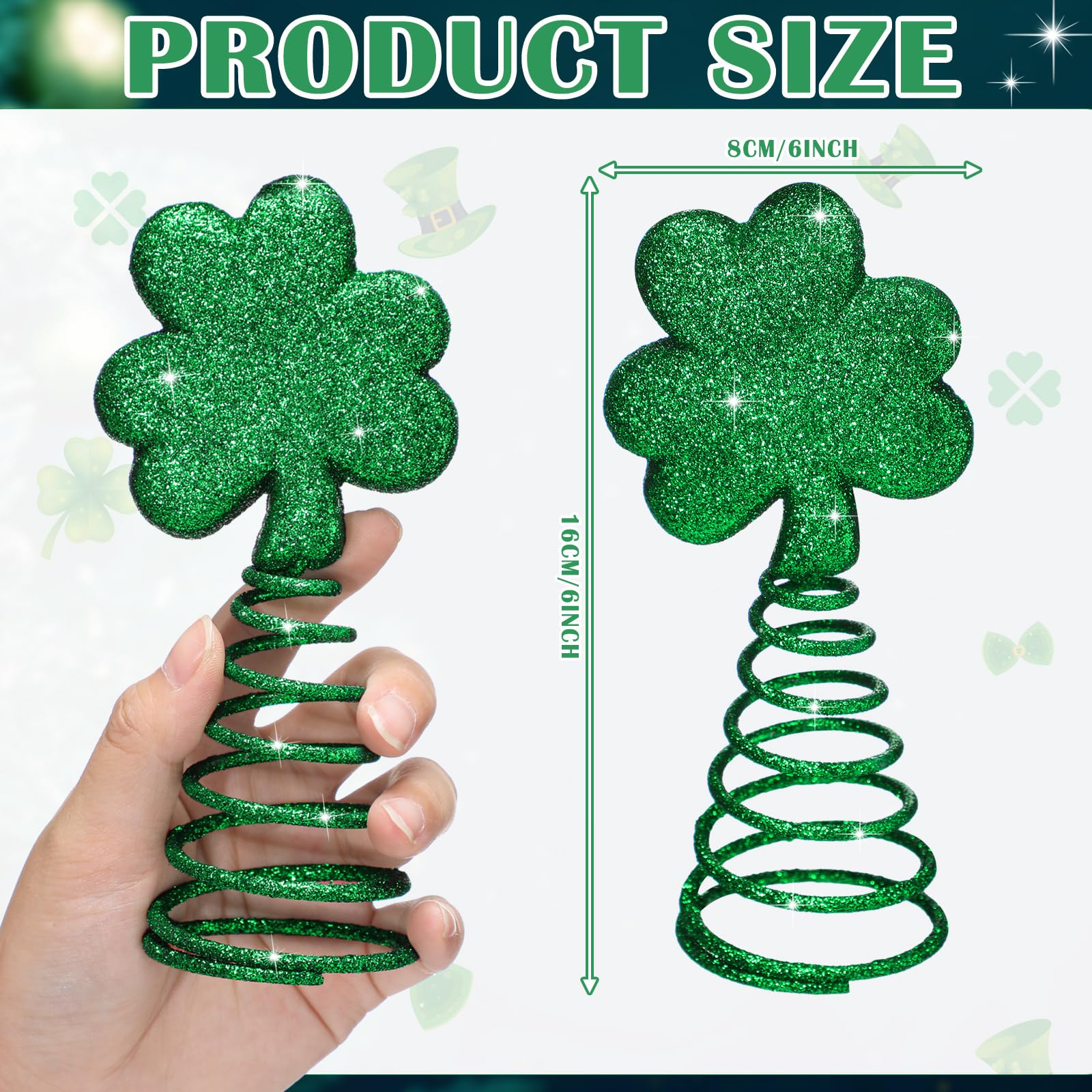 St. Patrick Day Mini Tree Topper St. Patricks 6 Inch Miniature Shamrock Christmas Tree Topper, Irish Green Decoration for Holid