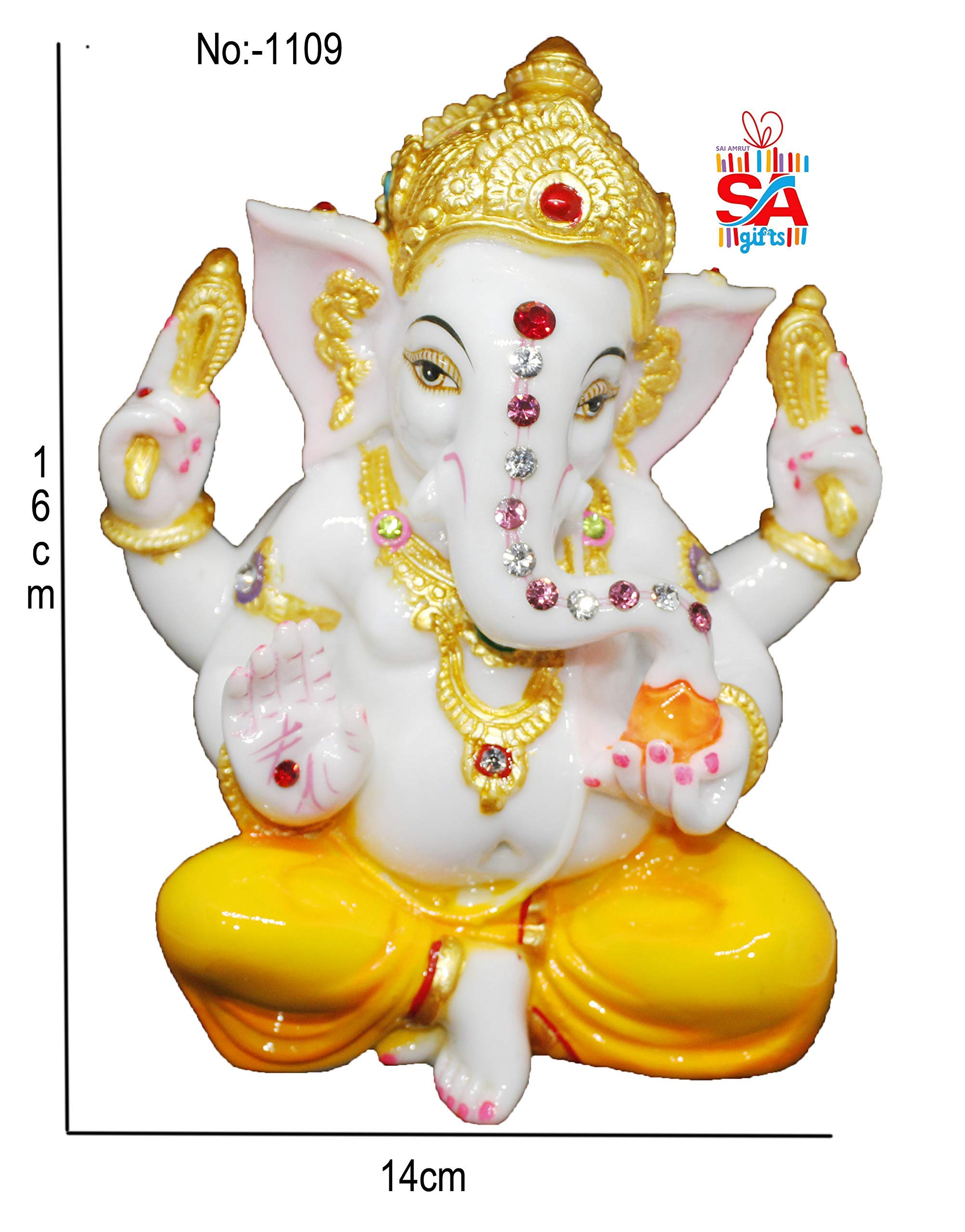 S A Gifts Sai Amrut Marble Dust Lord Ganesha/Ganesh Statue/Showpiece Idol For Home Dcor And Gift Purpose (Yellow)
