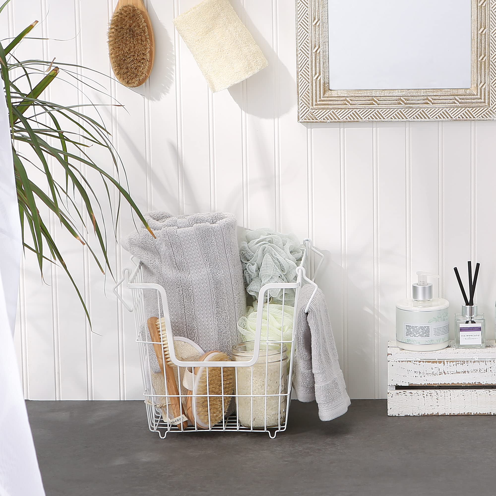 Dii Metal Wire Mesh Stackable Utility Storage Bin, Large, 11X11X11, White