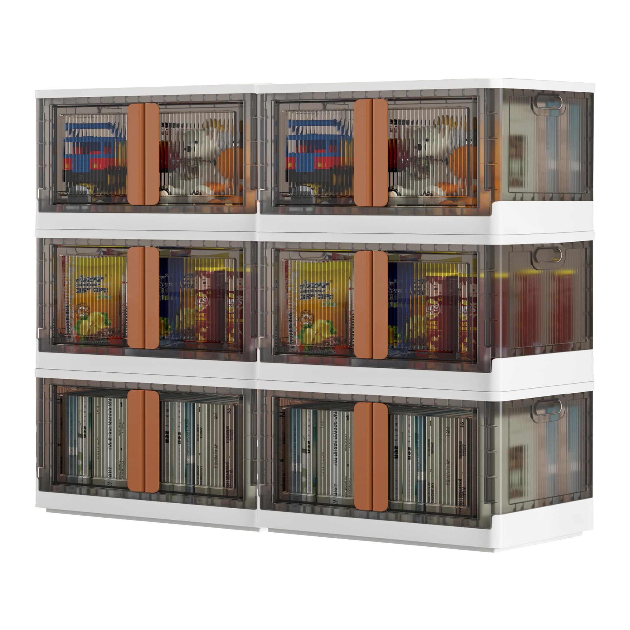 Wondersome Collapsible Storage Bins - 6-Pack Of Extra-Large 19-Gallon/76-Quart Stackable Wheeled Clothing, Shoe, Bedroom, Office