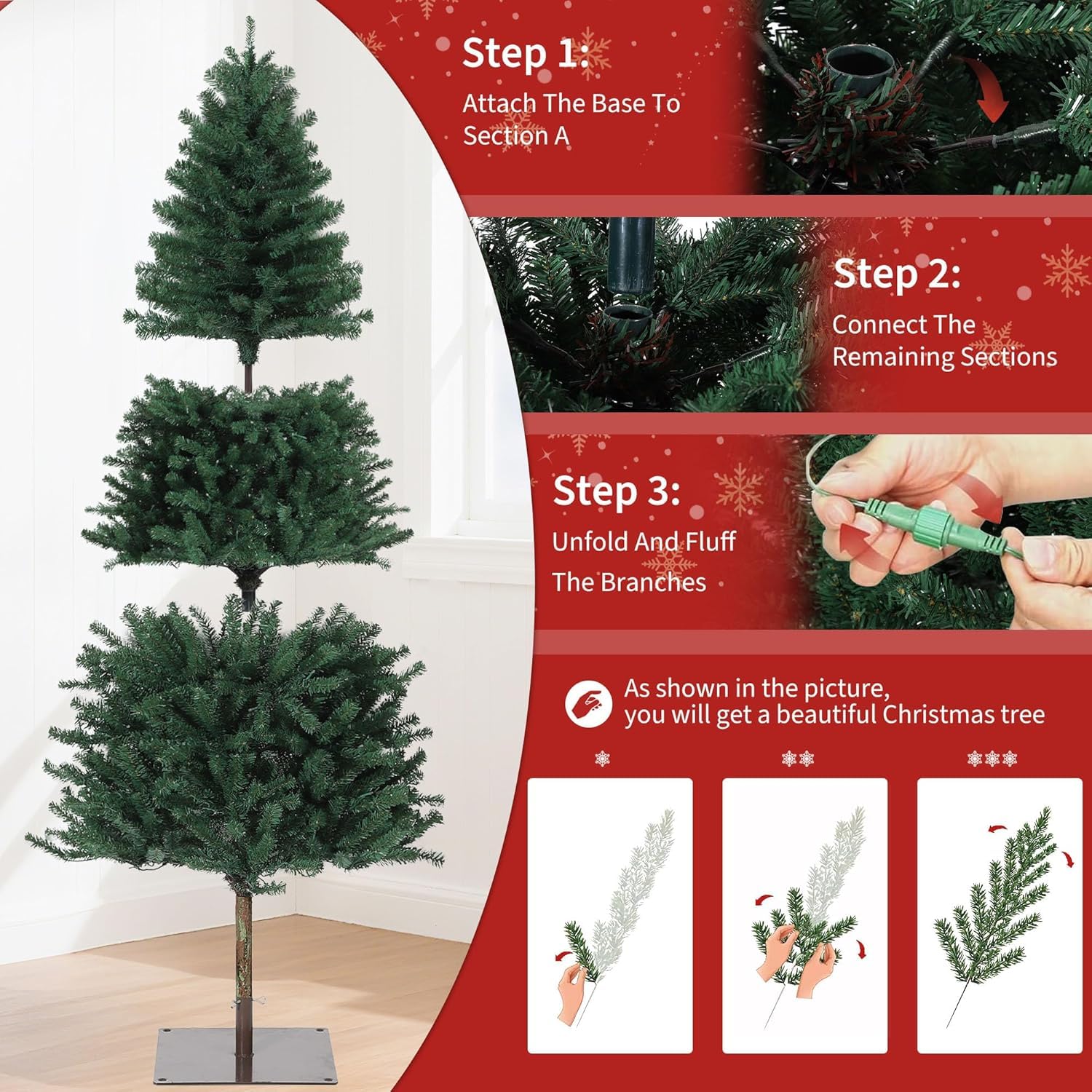 GarveeHome Pencil Christmas Tree 7.5 ft Pre-lit Alpine Slim Holiday Decoration, Lighted Skinny D  cor LED Lights, Metal Stand, 7