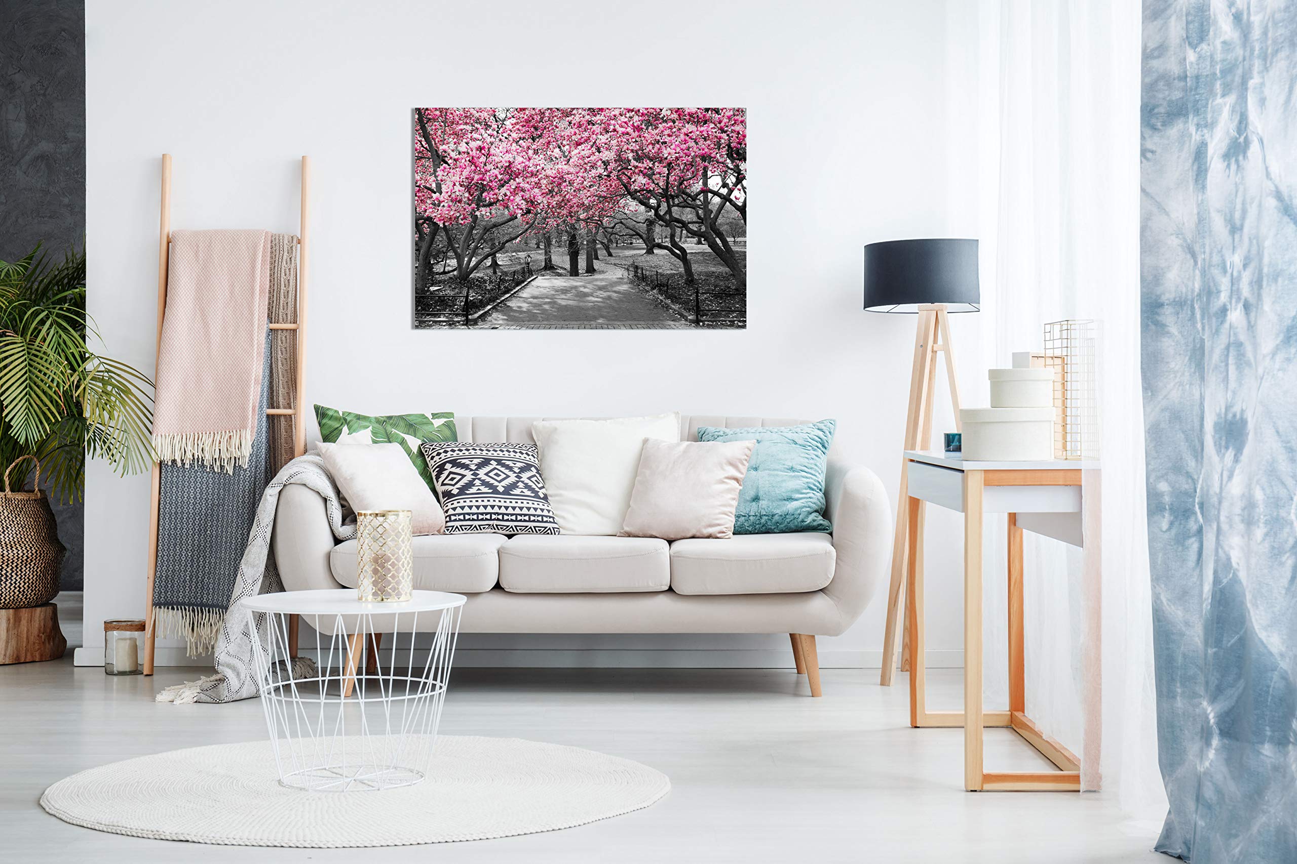 Panther Print, Canvas Wall Art, Pictures For Living Room And Bedroom, Black & White, Pink Blossoms Framed Prints For Walls, Prin