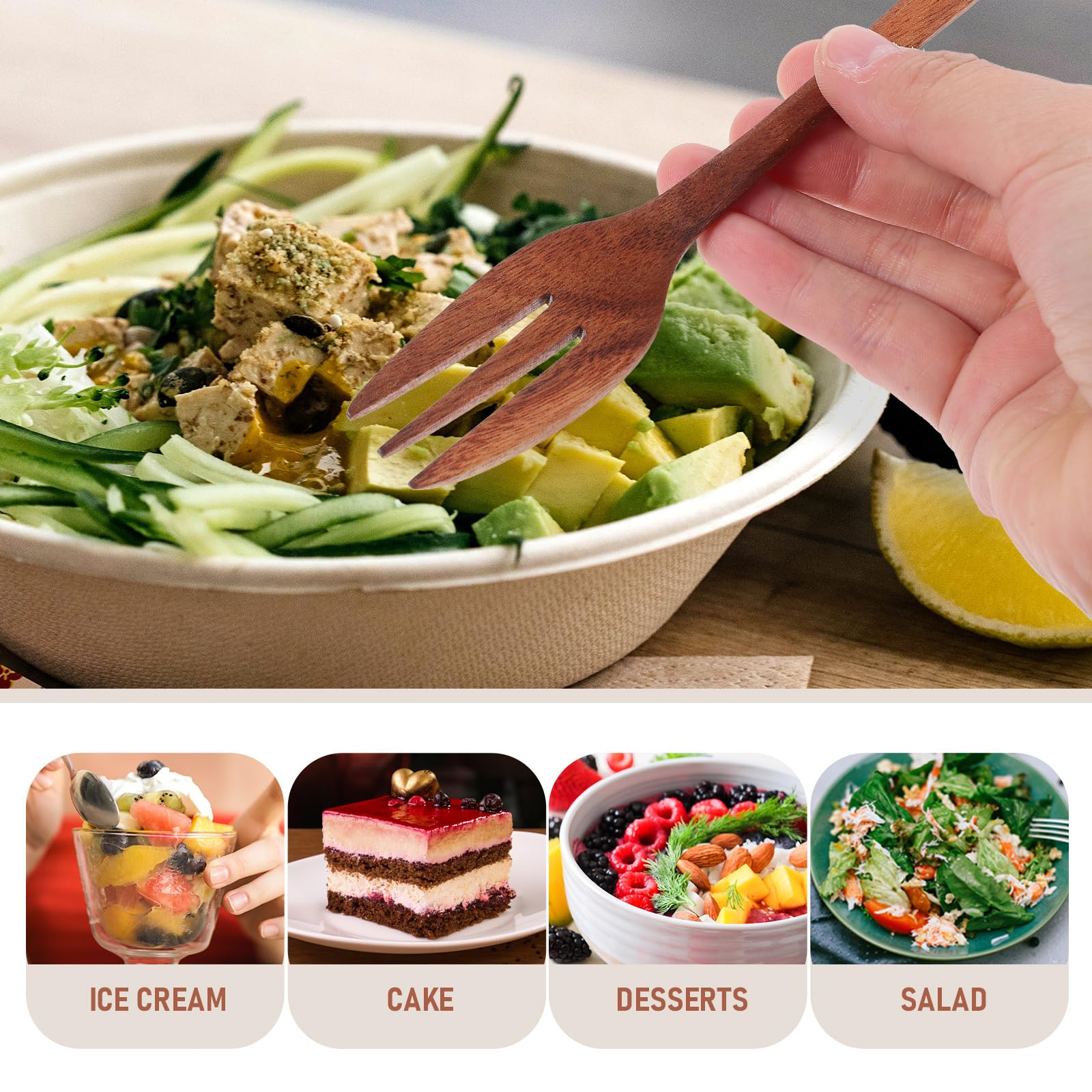 Wooden Forks Salad Fork Reusable: Wooden Dinner Forks Japanese Style Wooden Forks Pasta Grill Tasting Fork Kitchen Utensil For P