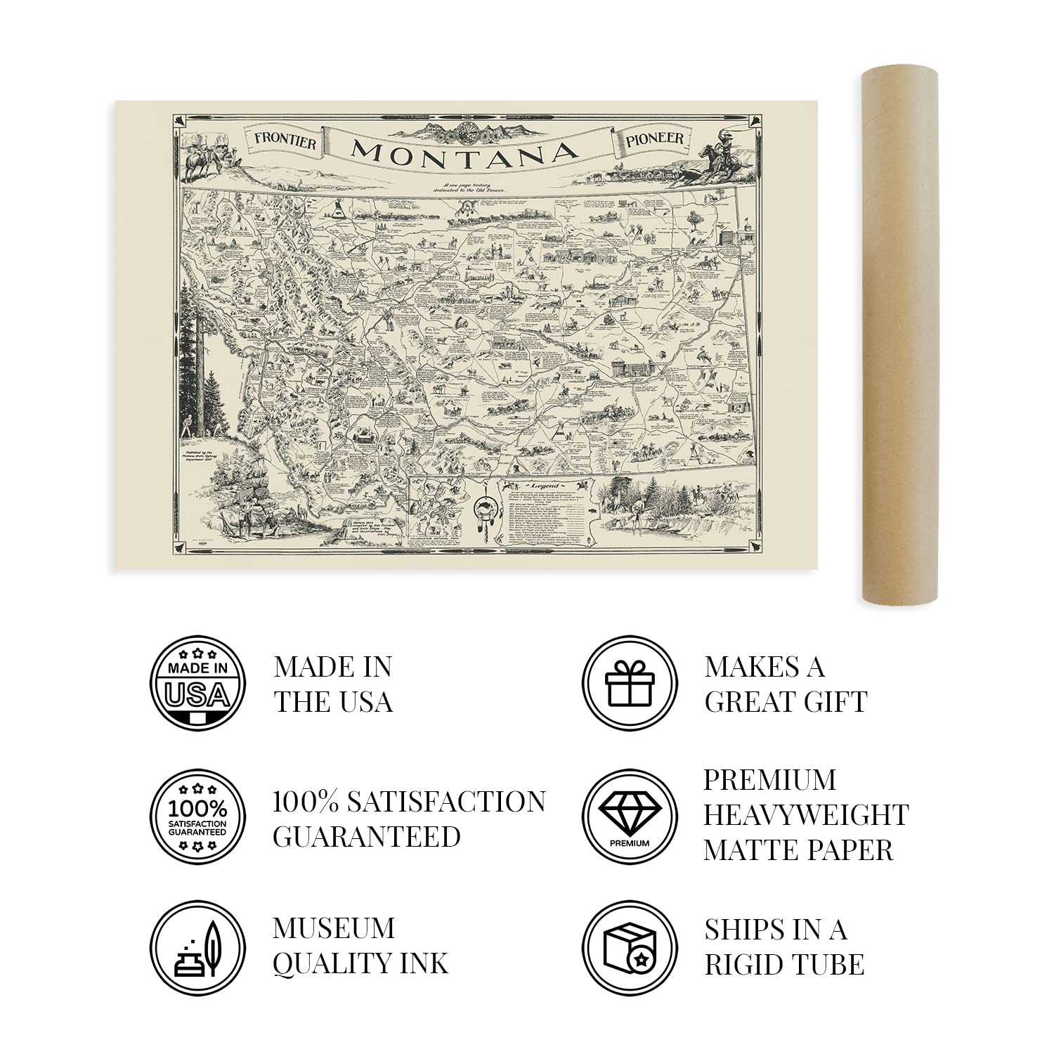 Historix Vintage 1937 Montana Map - 24X36 Inch Poster - Historic Helena & Billings Wall Art