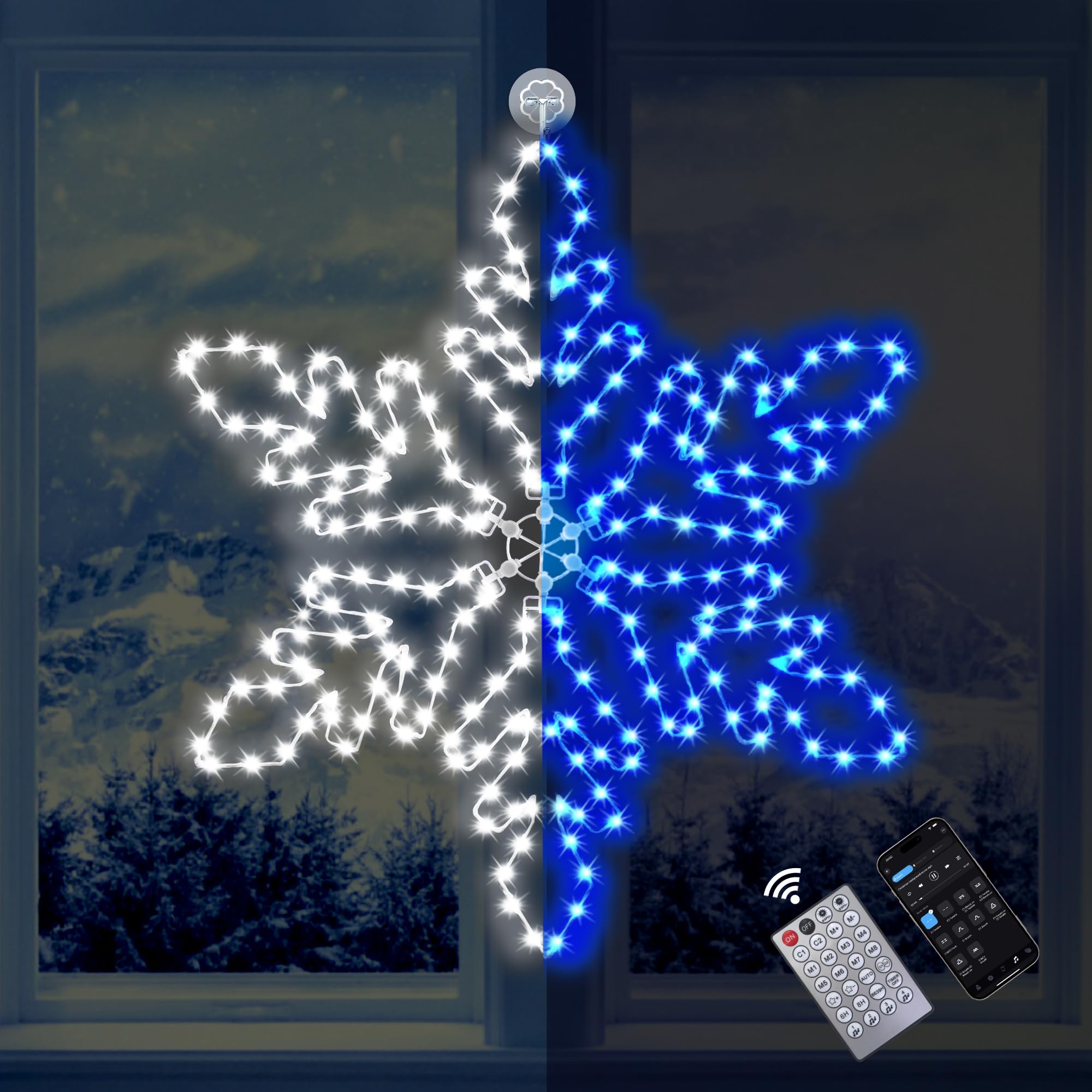 LiuZpatial Led Snowflake Lights Outdoor, 36 219 LED Smart Blue White Snowflake Christmas Lights with APP Remote Control Timer Mu