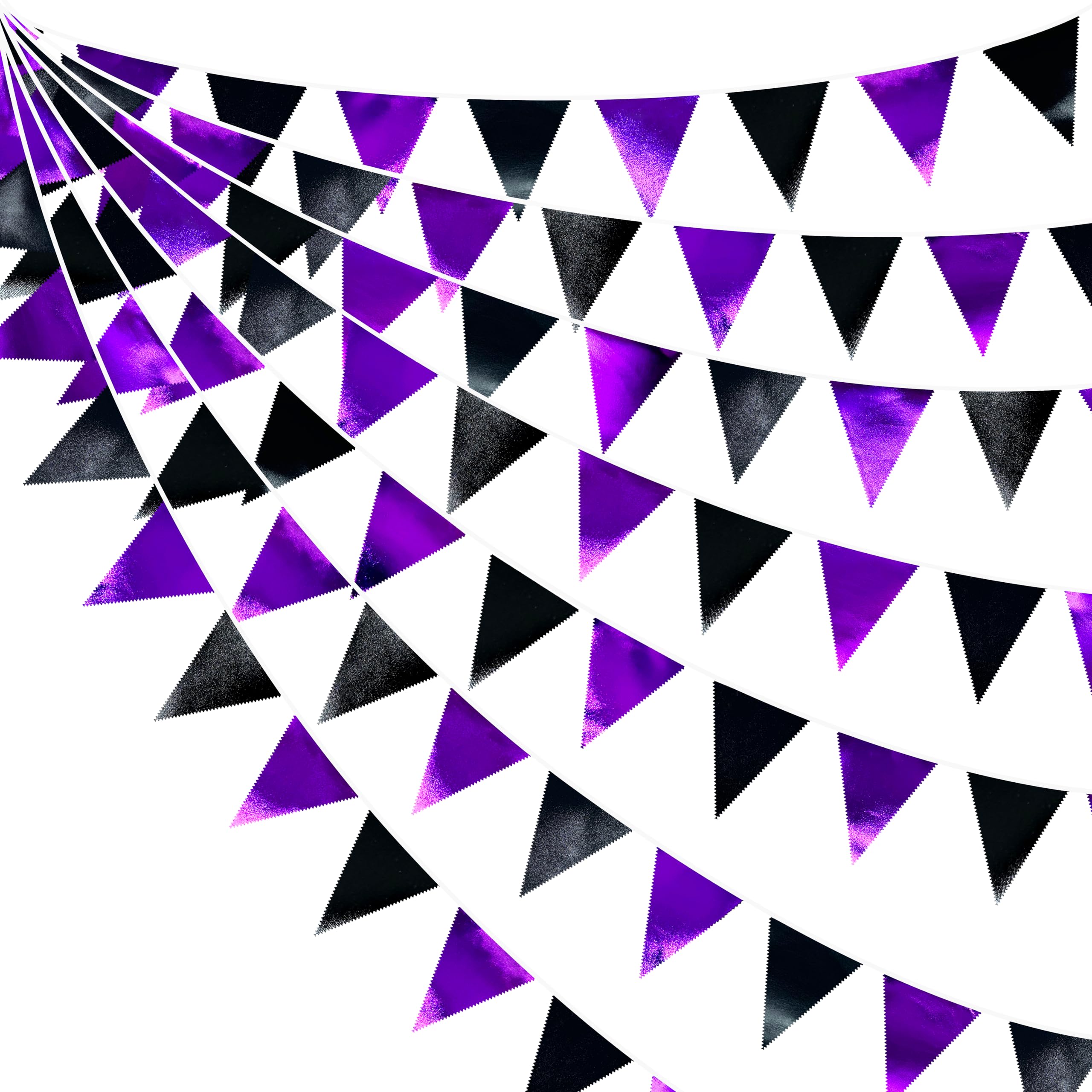 Purple And Black Party Decorations Metallic Fabric Triangle Pennant Banner Flag Bunting Garland For Graduations Birthday Retirem