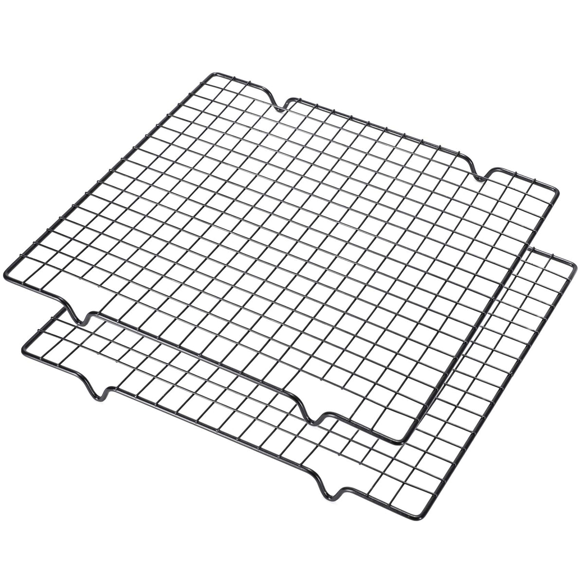 Lamoutor 2Pcs Metal Kitchen Baking Cooling Rack Square Wire Cooling Rack For Cake And Meat 10 X 11 Inches (Black)