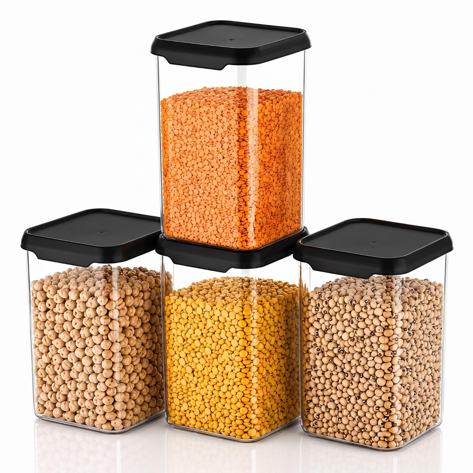 Hexavel Airtight Kitchen Storage Containers Set Of 4, 1100 Ml Food Storage Boxes, Bpa Free Plastic Containers For Cereals, Grain