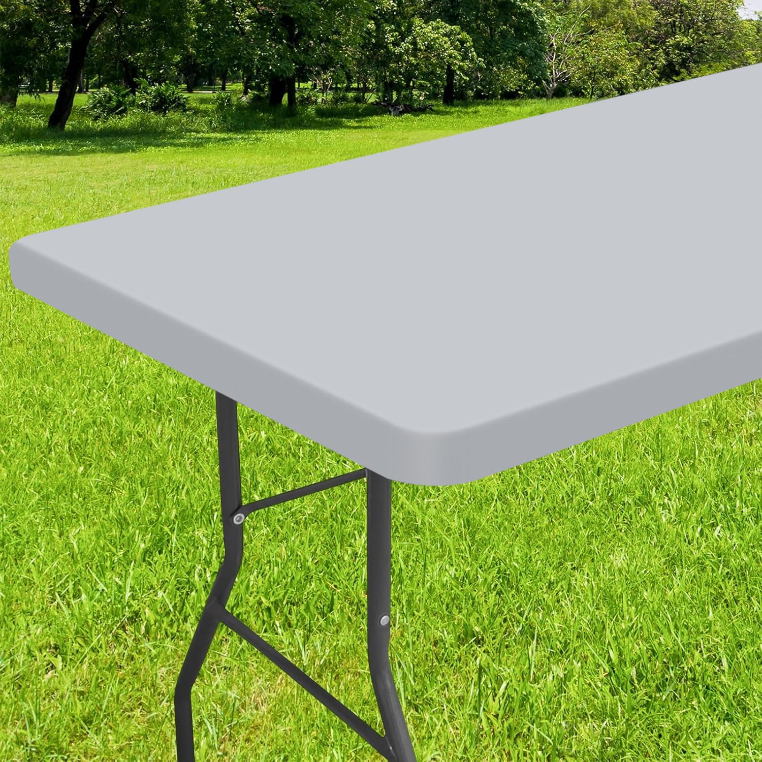 Smiry Rectangle Tablecloth, Elastic Fitted Flannel Backed Vinyl Tablecloths for 6ft Folding Tables, Waterproof Wipeable Table Co