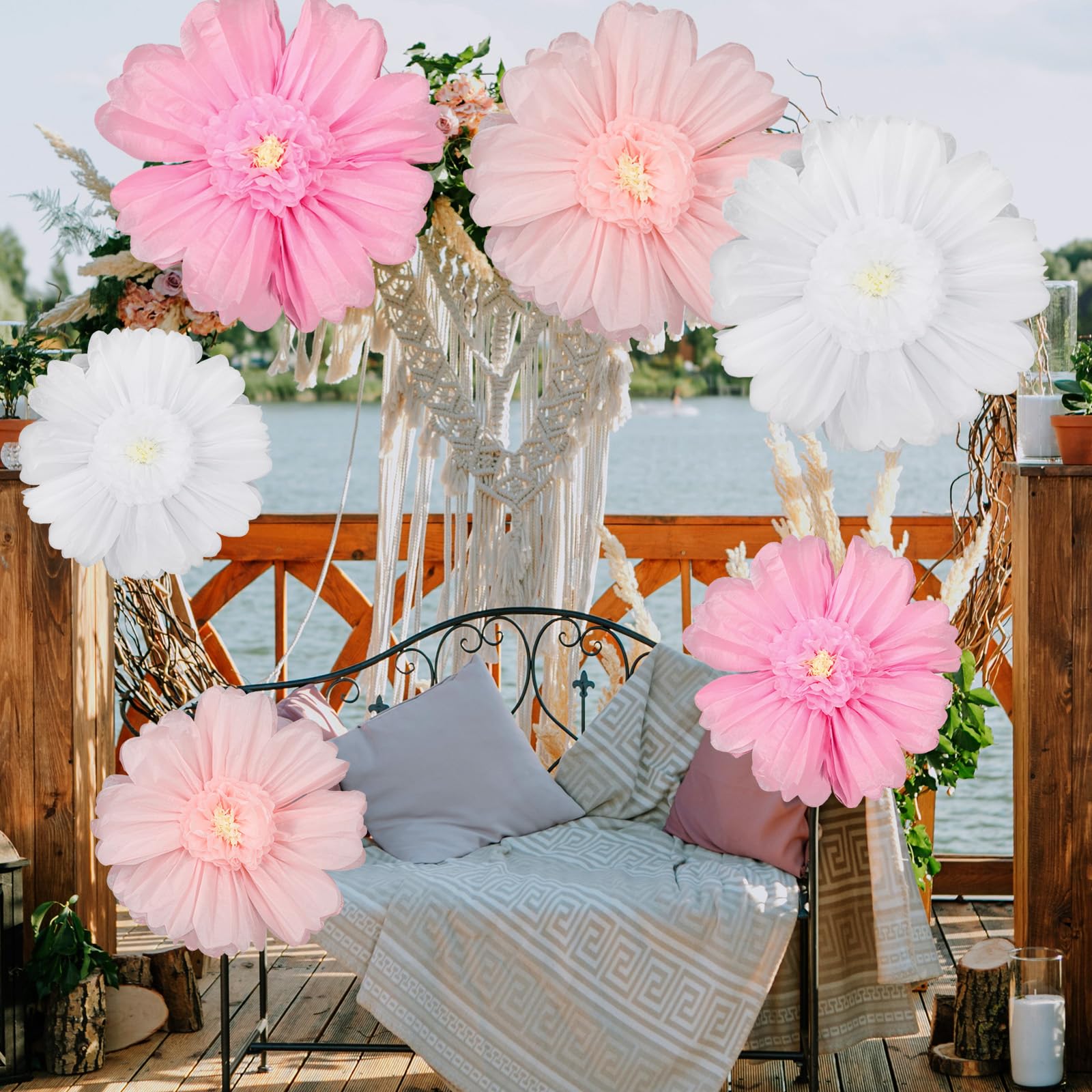 Giegxin 6 Pcs 31.5  24  Pink and White Giant Paper Flowers Extra Large Pink Floral Tissue Paper Flowers Crpe Floral Decoration f