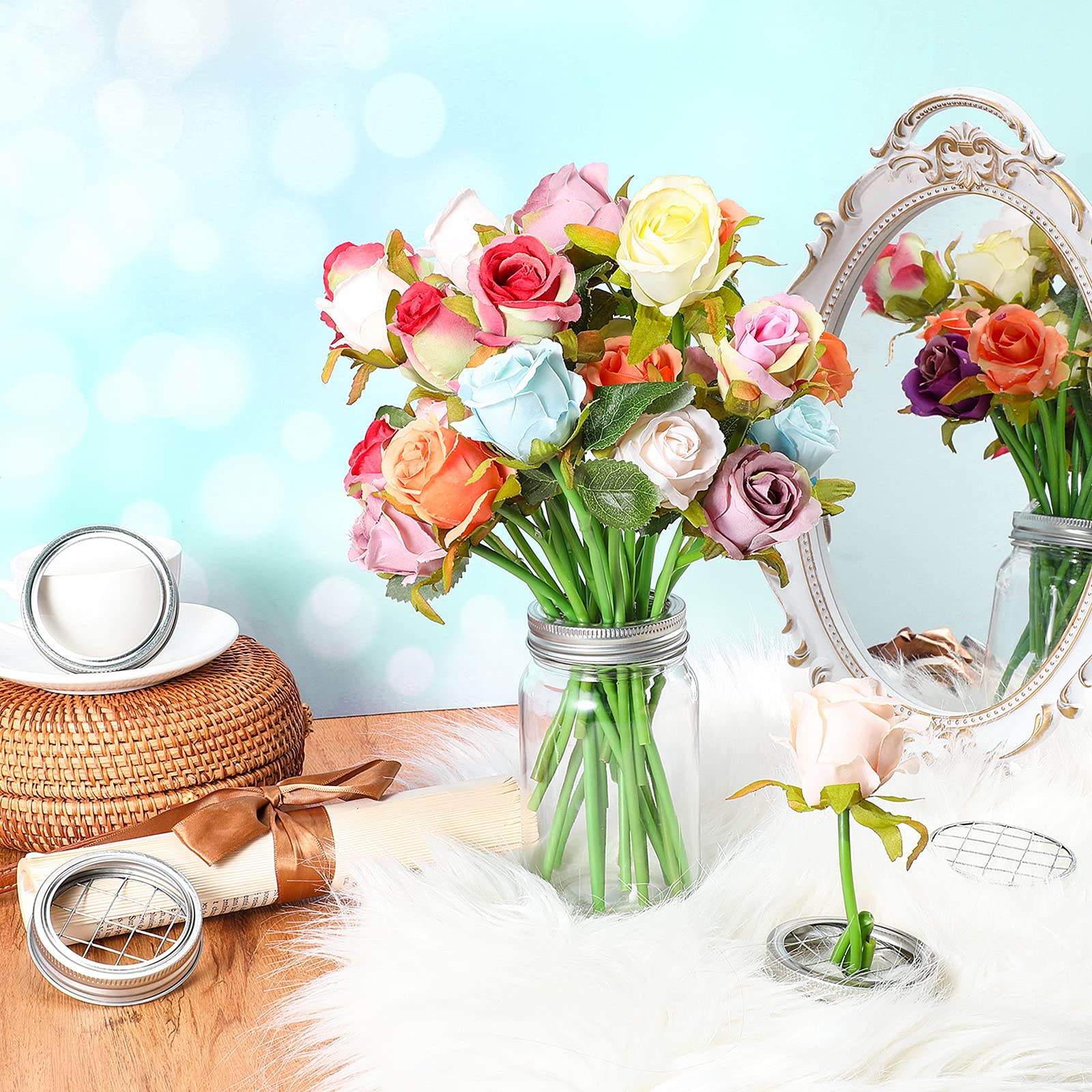 Mason Jar Flower Insert Lid Insert Metal Flower Lid Insert Flower Organizer Lid Insert With Square Grids For Regular Mouth Mason