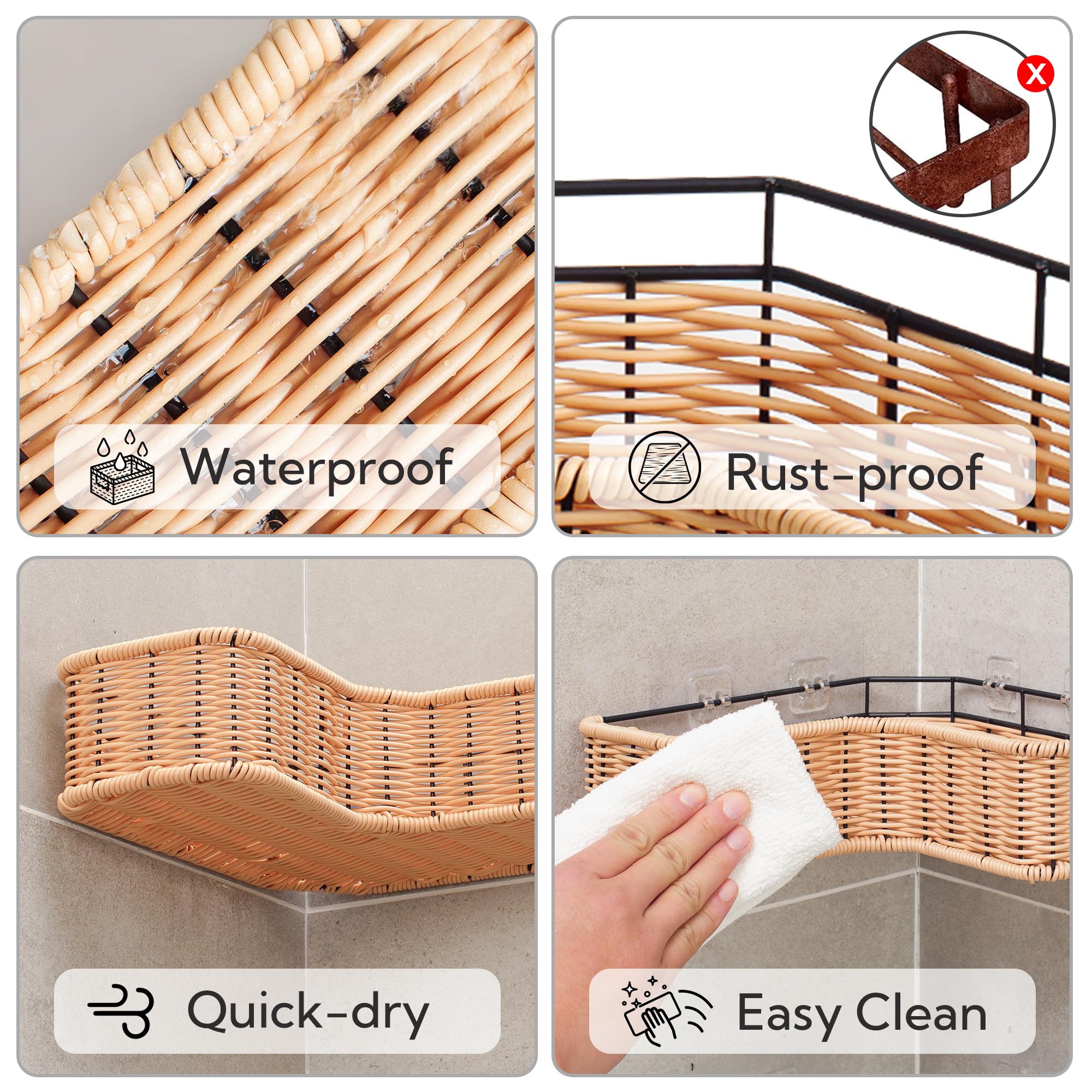 GRANNY SAYS Corner Shower Caddy, 2 Pack Rustproof Wicker Shelves, Nature Color, Model GS1023APBFQ2