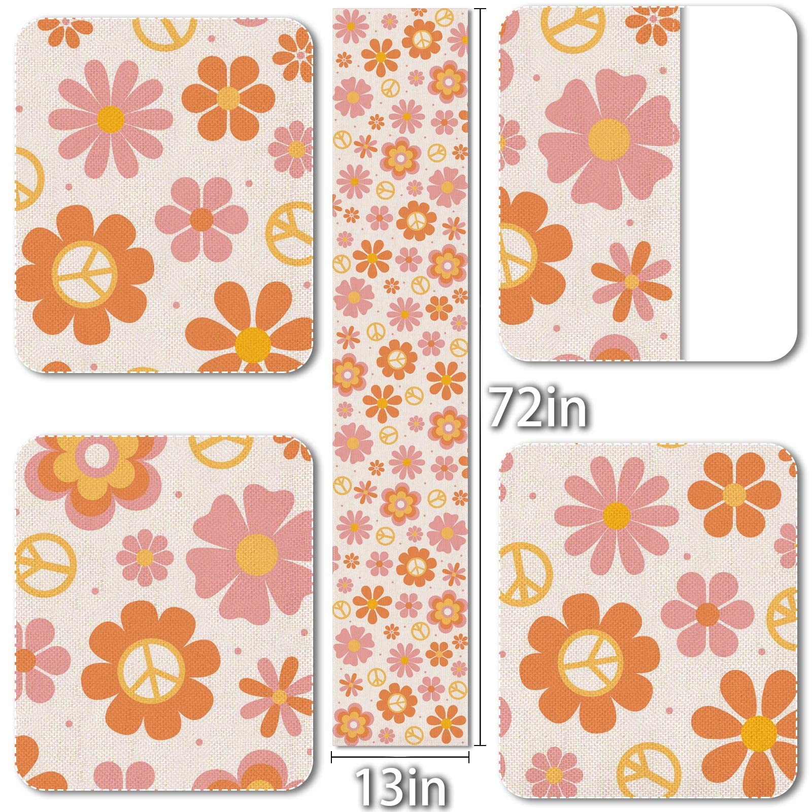 Vohado Groovy Table Runner Daisy Retro Hippie Boho Rainbow Party Decorations Spring Summer Kichen Dining Home Decor