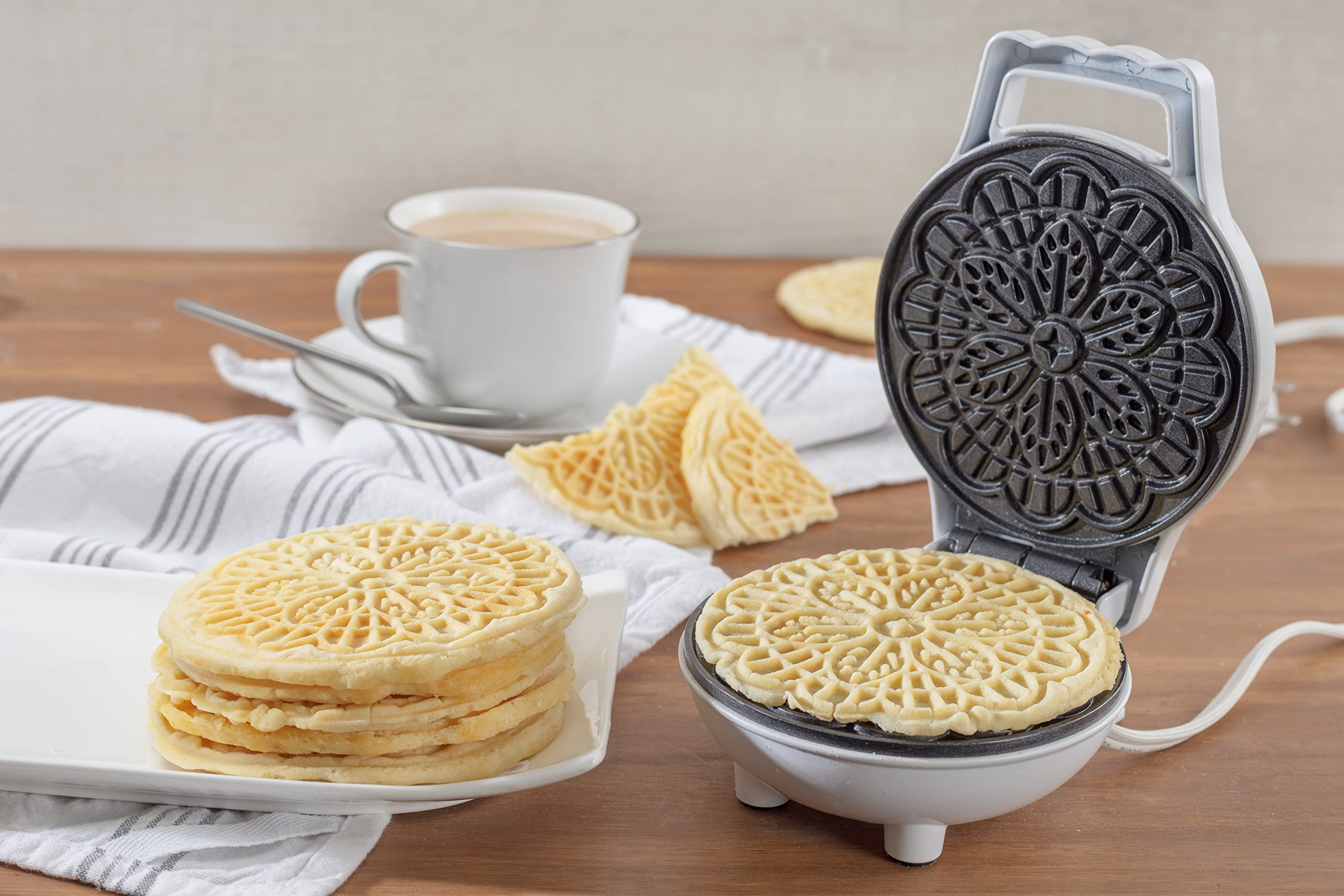 Mini Electric Pizzelle Maker - Makes One Personal Tiny Sized 4'' Traditional Italian Cookie In Minutes- Nonstick Easy To Use Pre