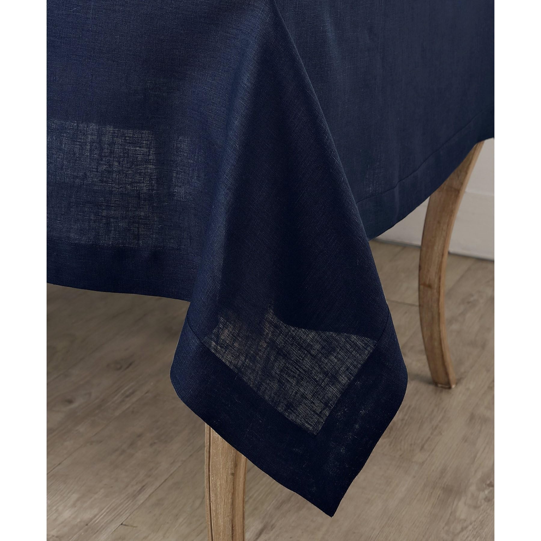 Solino Home Navy Linen Tablecloth 132'' L X 60'' W Inch - Fete, 100% Pure Linen Table Cloth For Rectangle Tables - Machine Washa