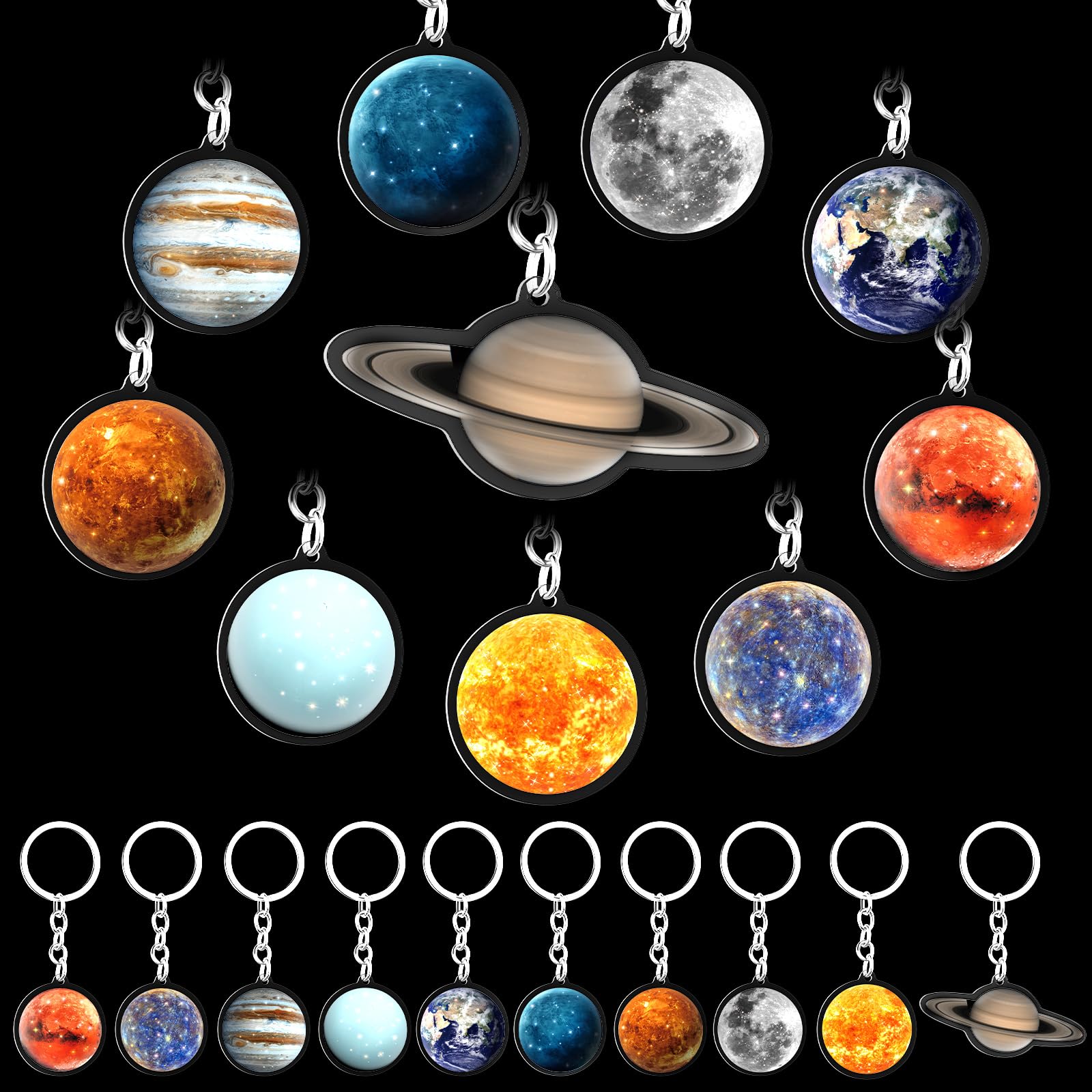 Eersida 20 Pcs Solar System Space Keychain Planet Keychains Hanging Galaxy Keychain Outer Space Party Favors Globe Planets Gift 