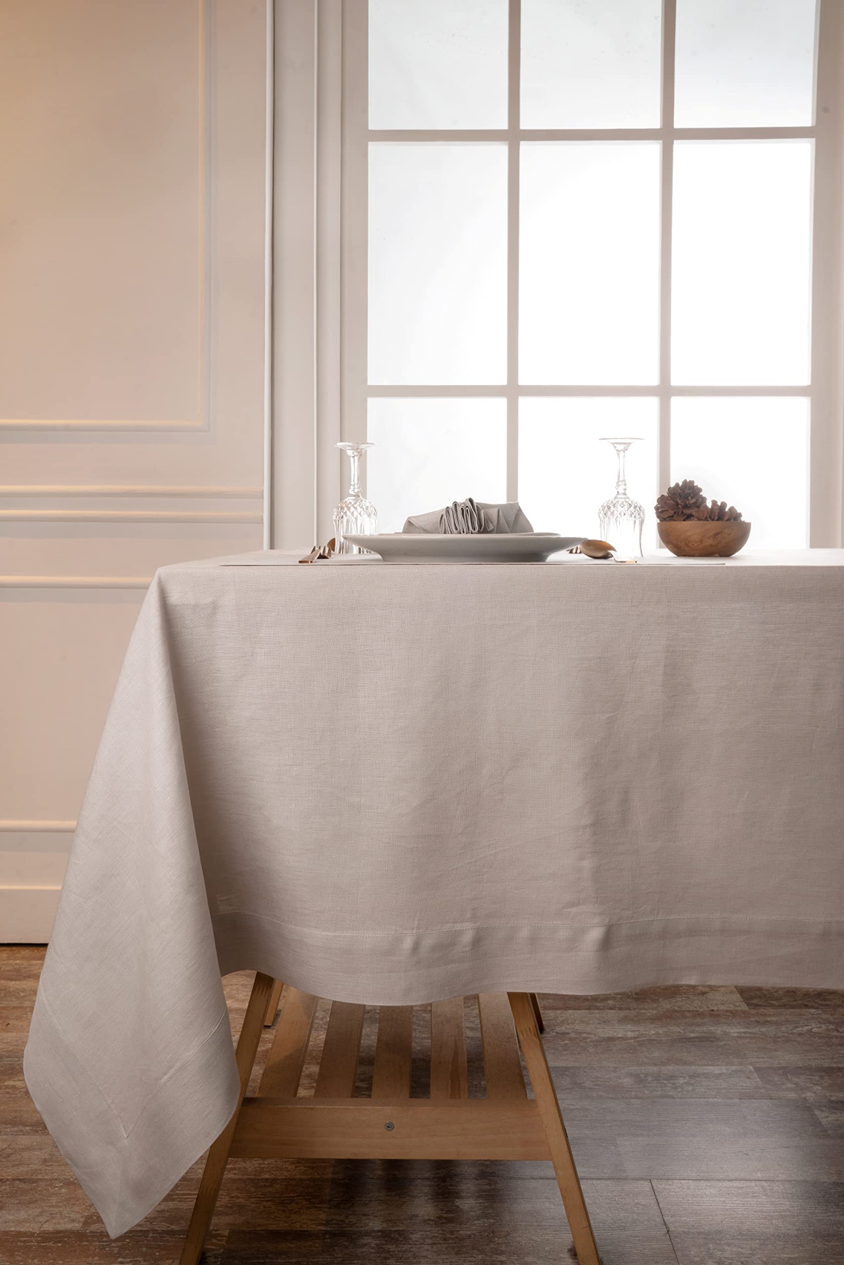 Dmoksha Homes Linen Tablecloth - 60 X 90 Inch Silver Grey, 100 Pure Linen Tablecloth 90 Inches Long, Rectangle Tablecloth, Machi