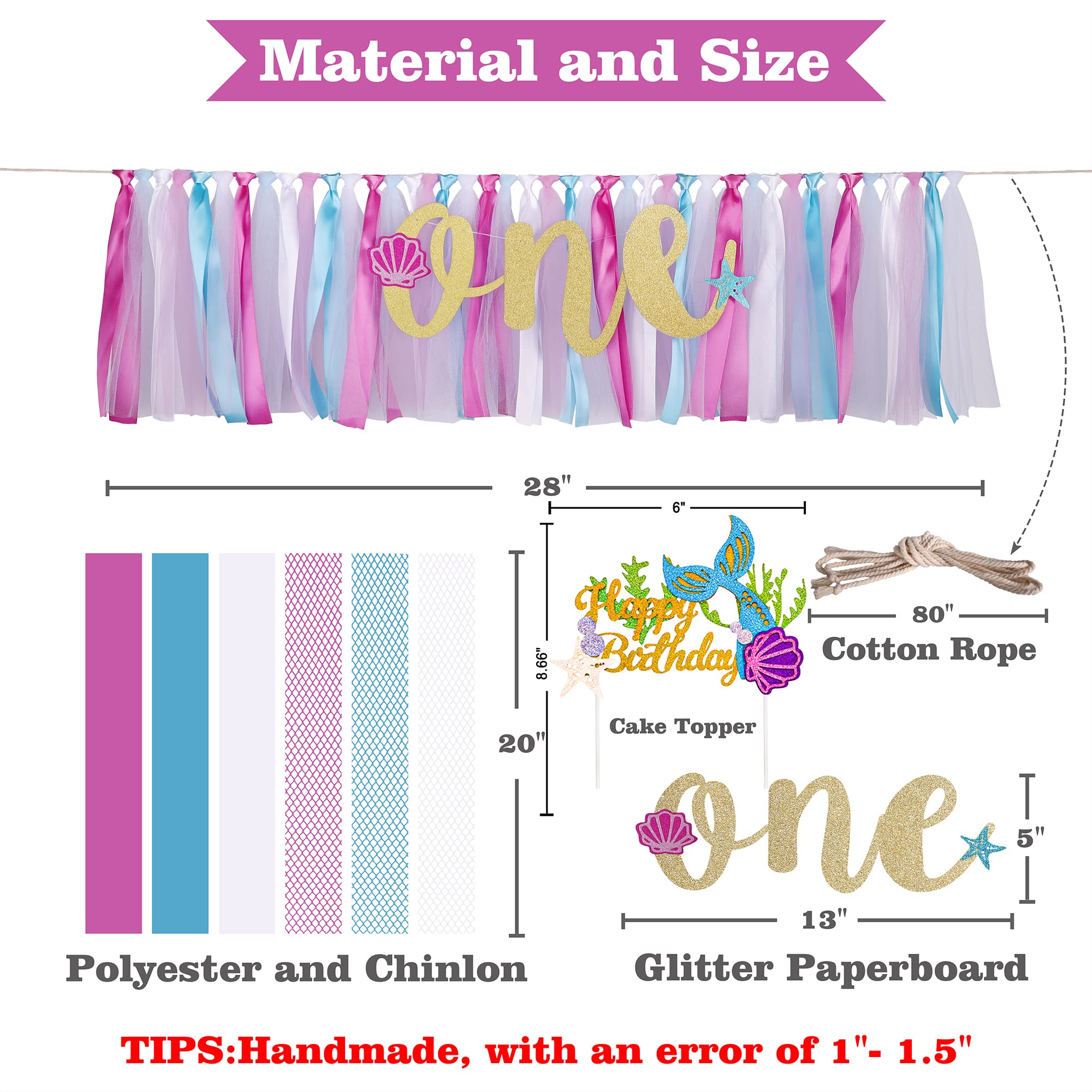 Mermaid Princess Highchair Banner For Baby - First 1St Birthday Tutu Decoration Photo Props, Blue Purple White, High Chair Garla