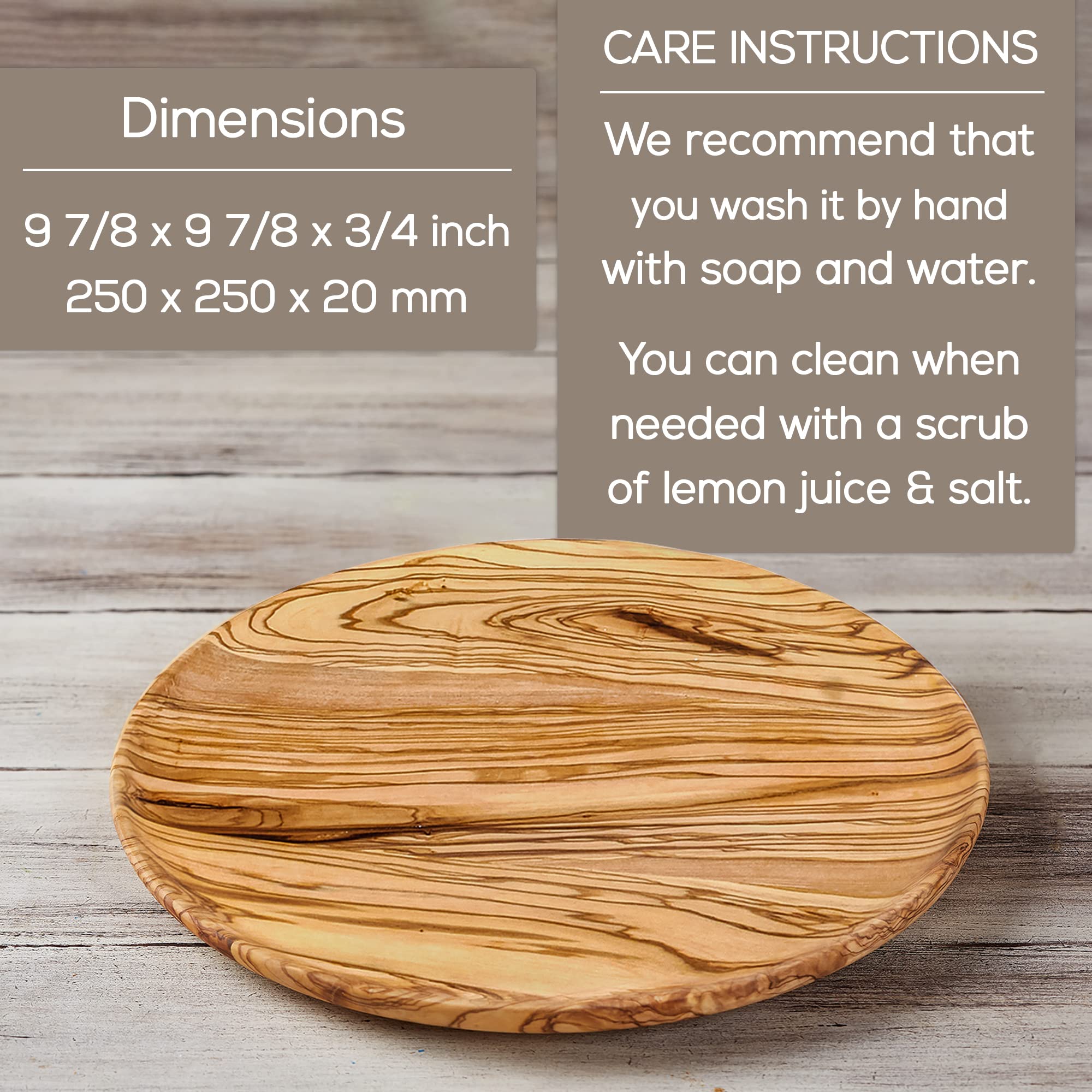 Crystalia Olive Wood Charcuterie Board, 9.8" Large Round Platter, Handmade from Olive Tree, Brown, Model 00319-OliveServingPlate